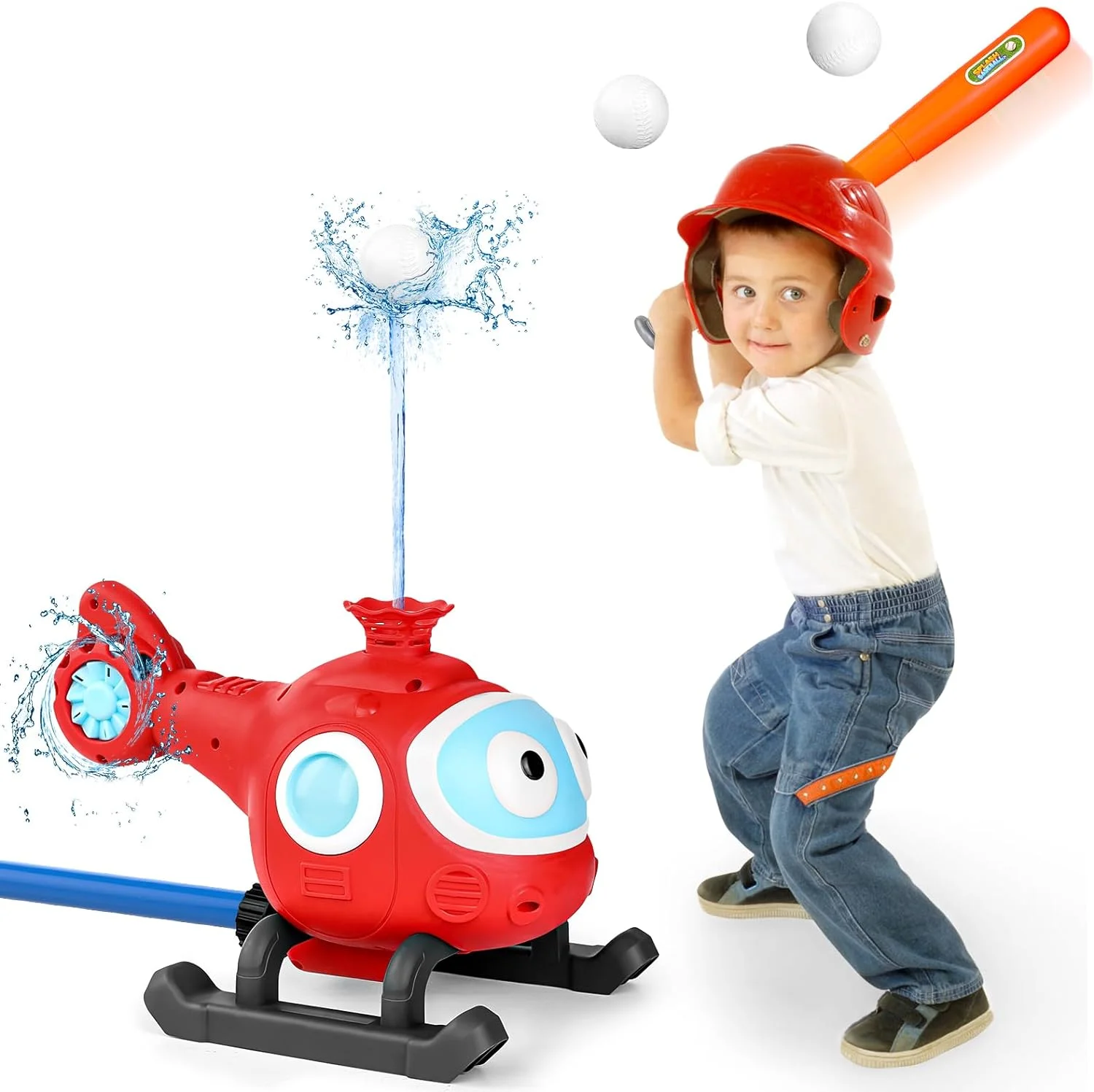 2-in-1 Water Sprinkler Baseball Helicopter Toy for Kids Outdoor Play, Attaches to Garden Hose, Summer Outside Toys Lawn Backyard Game Pool Party for Kids Age 3 4 5 6 7 8, 12 Gift