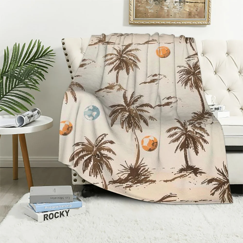 Patifu Palm Trees Leaves Fleece Blanket,Ocean Beach Tropical Coconut Throw Blanket for Sofa Adults,Summer Seaside Botanical Graffiti Beige Soft Blanket Bed Couch,Queen (90 x 90 Inches) White