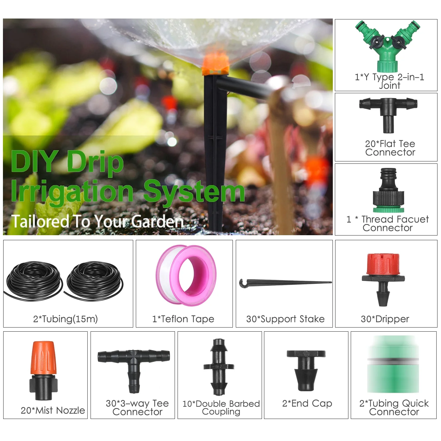 Irrigation Kit,Kit Diy With Plant Drip Kit Meters Lawn Patio Nozzles Misters Drippers Diy With Nozzles Drippers 30 Meters 30 Meters Lawn Eryue Mewmewcat Dsfen Nozzles S Drippers