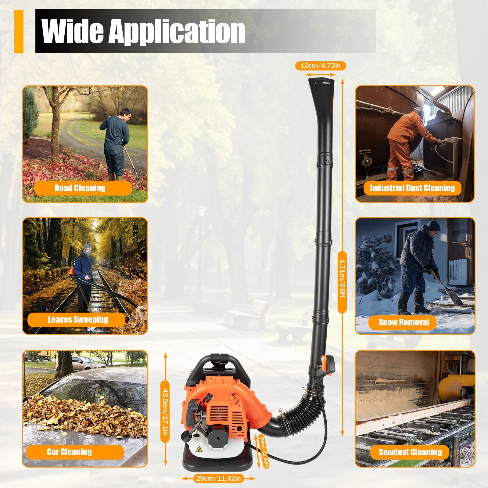 MONIPA Backpackable Snow-Blowing 2 Stroke Gas 42.7cc Backpack Blower Horizontal bar Professional Gas Backpack Leaf Blower