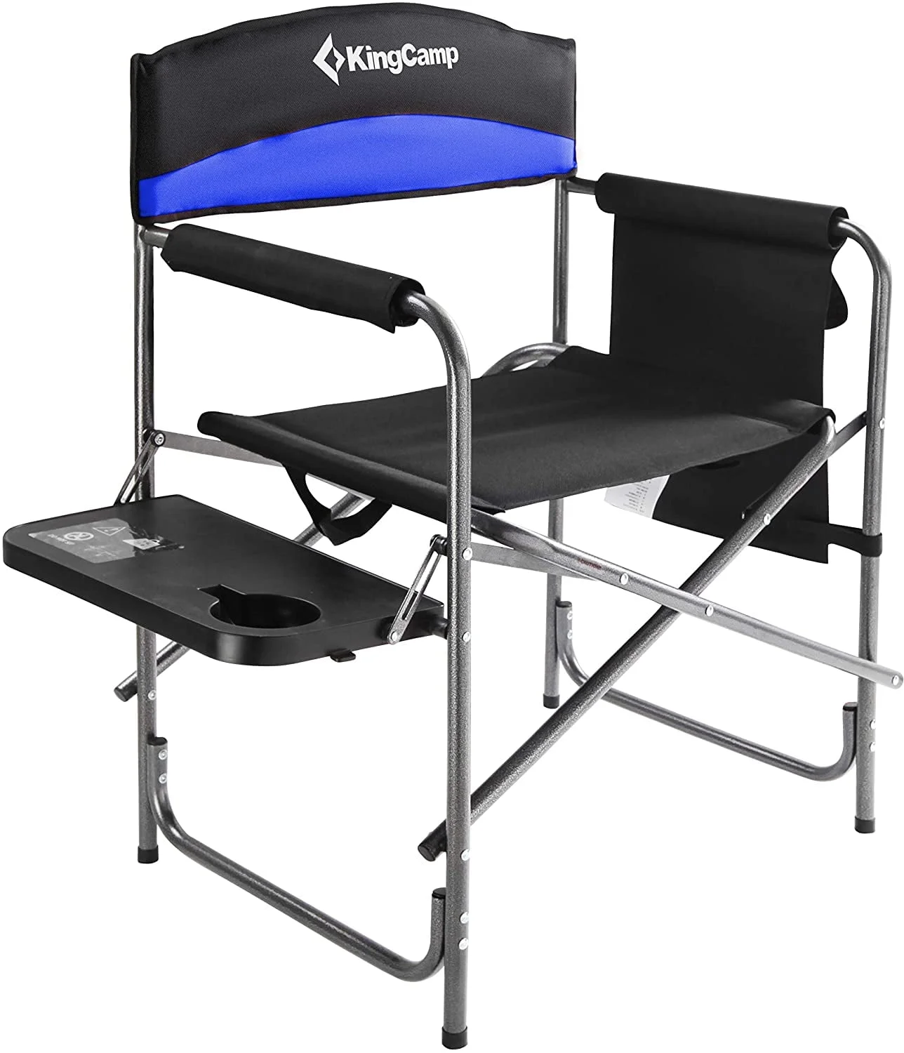KingCamp Folding Camping Chair Heavy Duty Director Chair with Side Table and Side Pockets for Adult, Blue