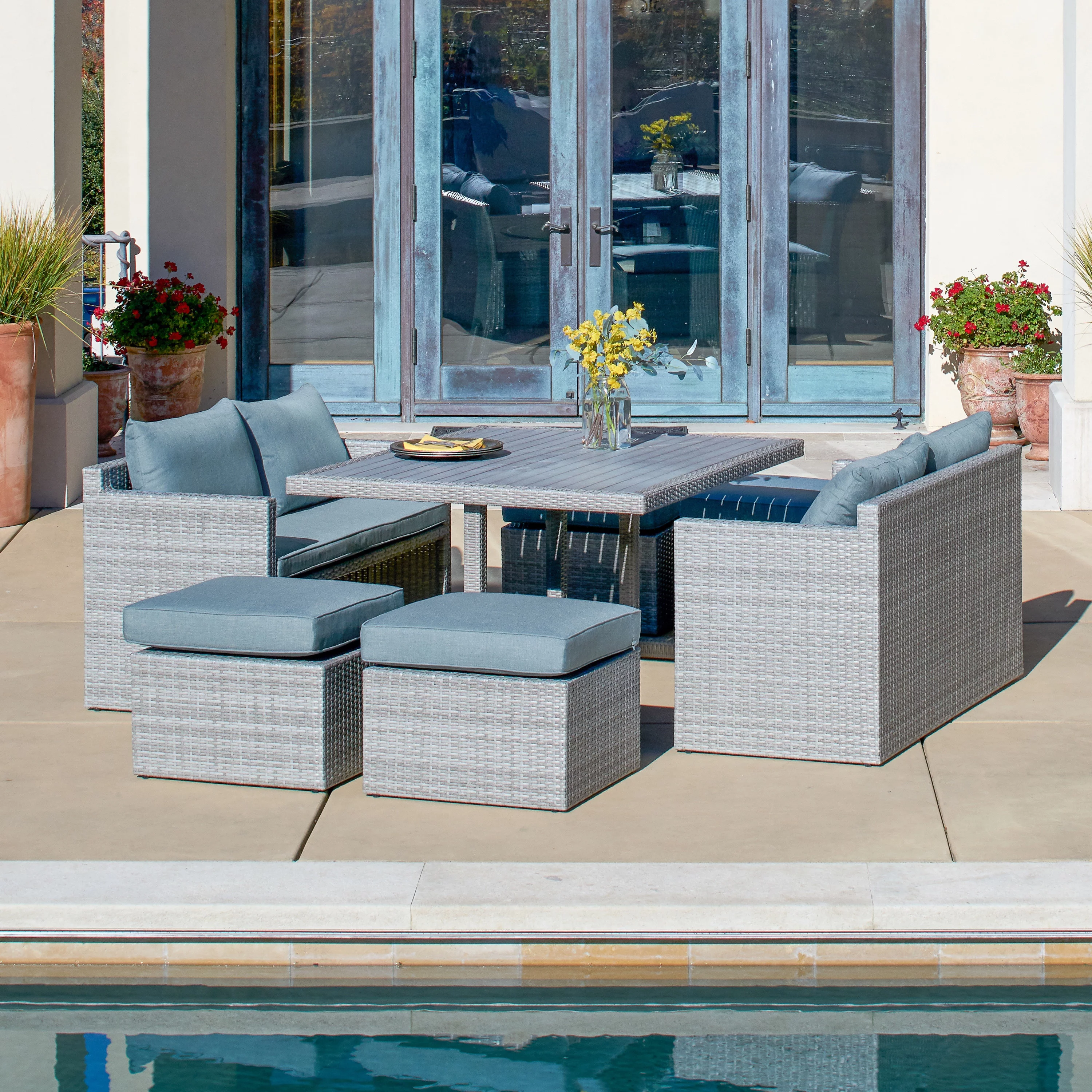 Corvus  Martinka Aluminum 7-piece Wicker Outdoor Patio Dining Set Blue