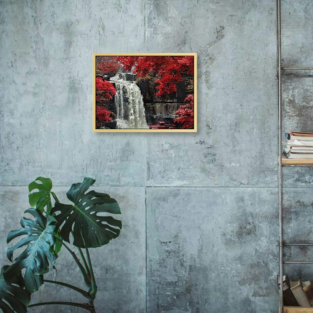 Red Waterfall Canvas Wall Art Decor Vertical Decorative Prints Forest Landscape Picture for Living Room Kitchen Bedroom Office Home Decor Gift