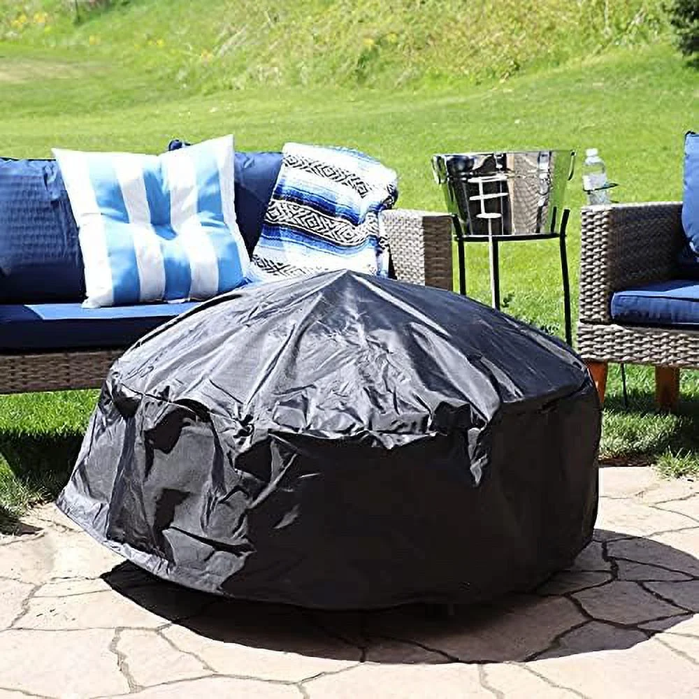 Round Outdoor Cover - Heavy-Duty 300D Polyester And PVC With Drawstring/Toggle Closure - Black - 30-Inch