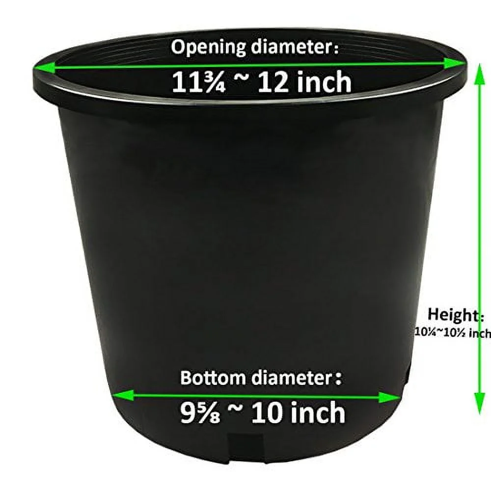 Calipots 5-Pack 5 Gallon Premium Black Plastic Nursery Plant Container Garden Planter Pots (5 Gallon)