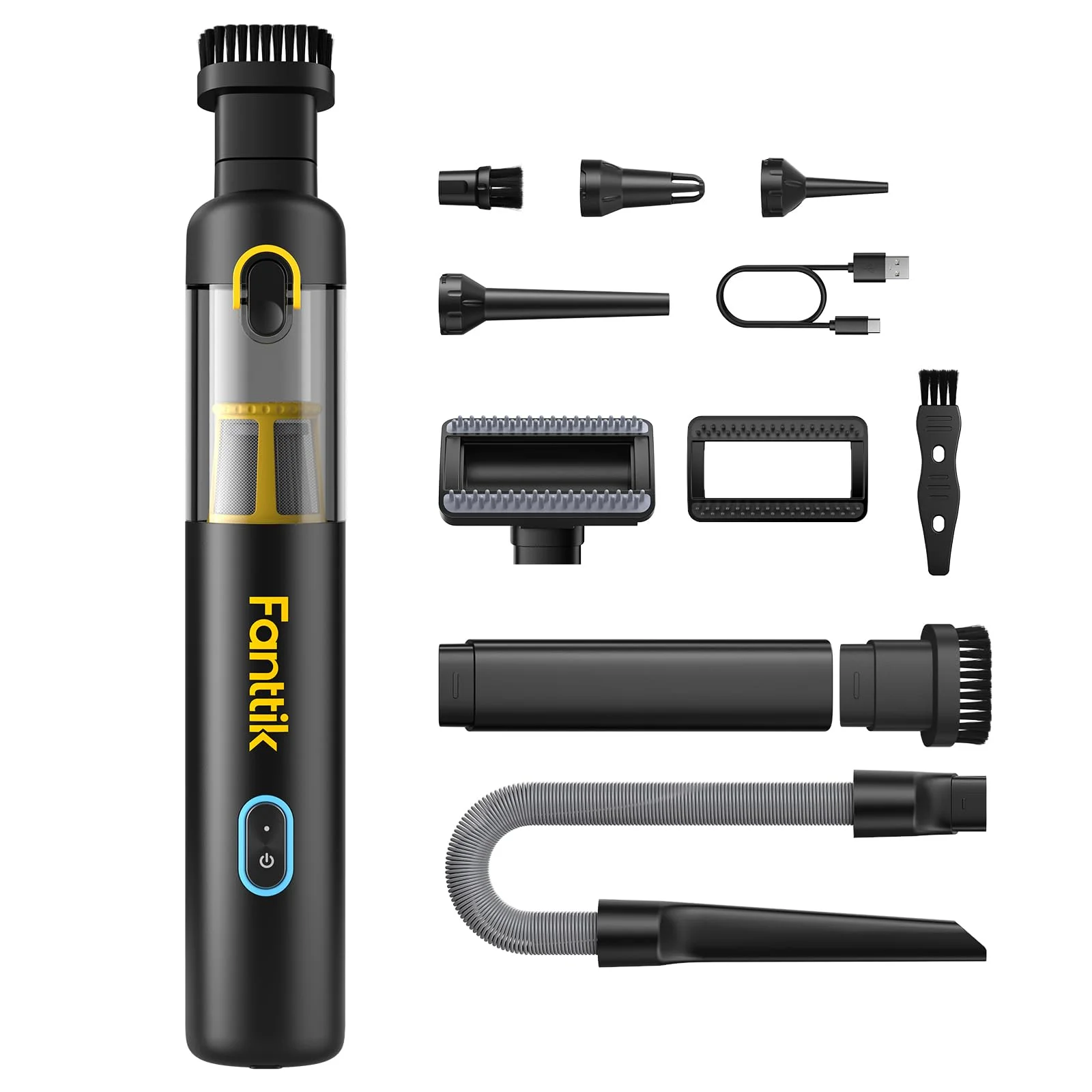 Fanttik Slim V8 Apex Car Vacuum, 19000PA High Power, 4 in 1 Portable Mini Vacuum, 2.5H Type-C Fast Charge, 40 Mins Runtime, RobustClean™ Handheld Vacuum for Car, Home, Keyboard Cleaning, Black