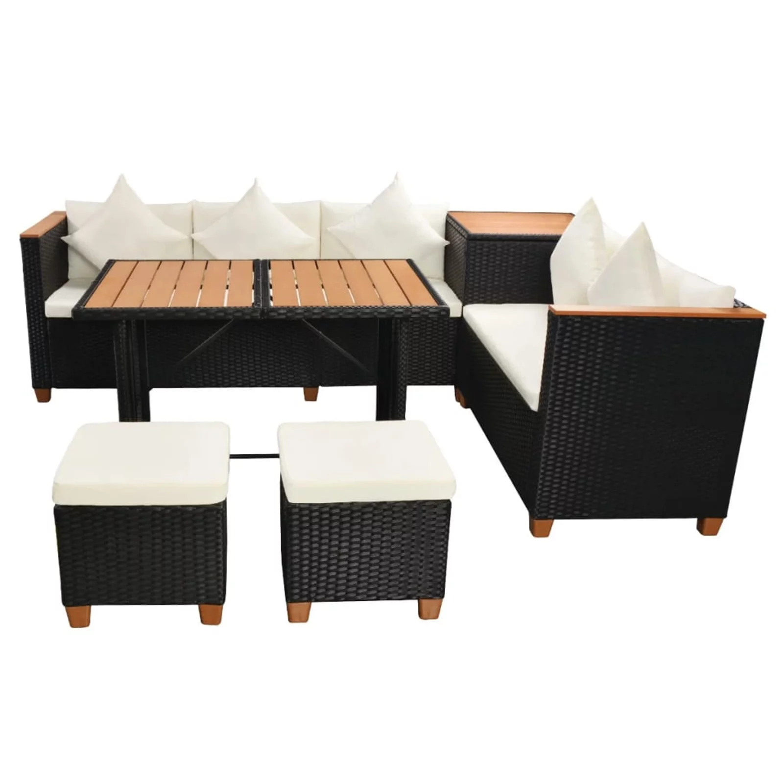 Suzicca 7 Piece Patio Set with Cushions Poly Rattan Black