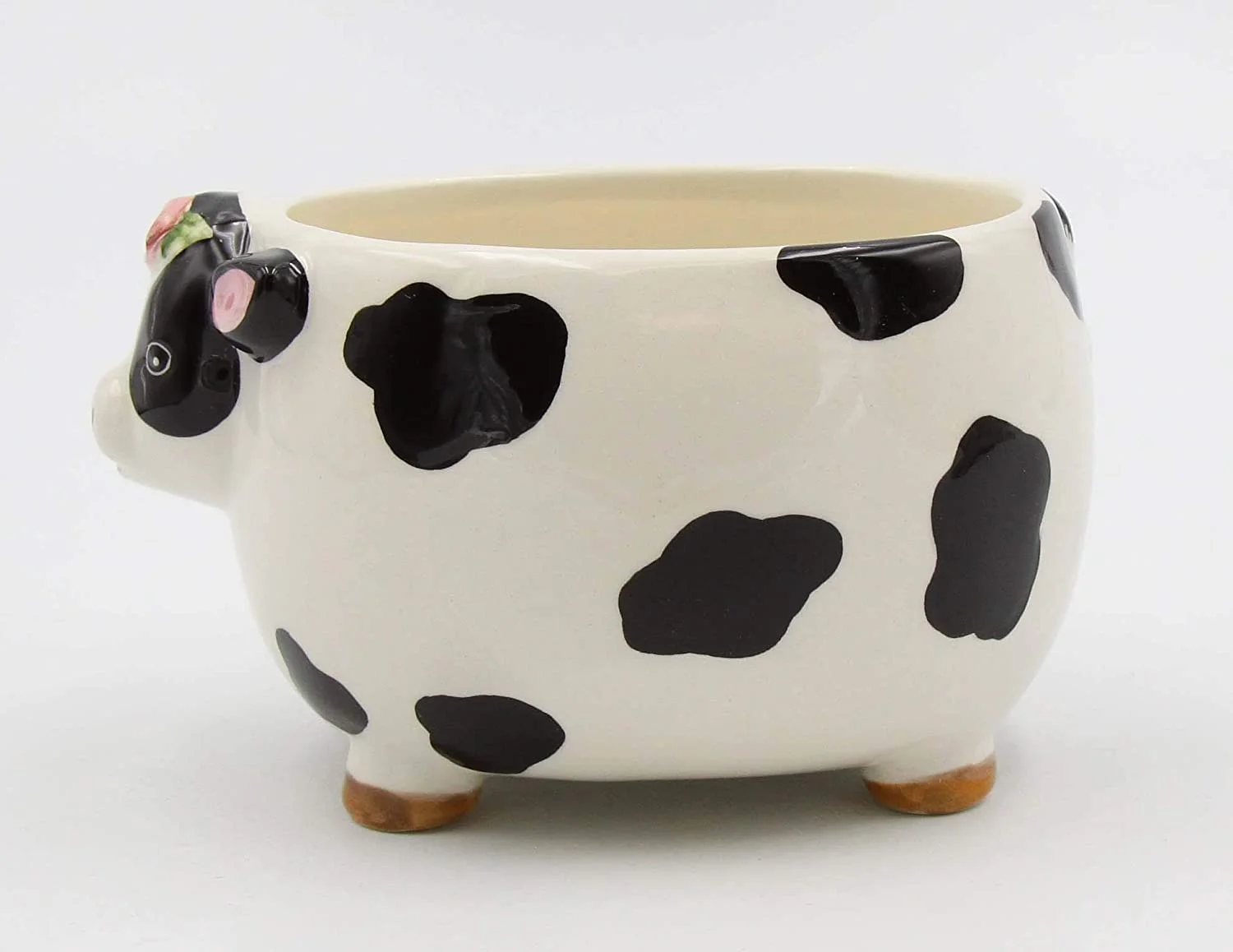 Multicolored Hand-Painted Porcelain Novelty Cow Candy Dish / Plant Planter, 5 inches