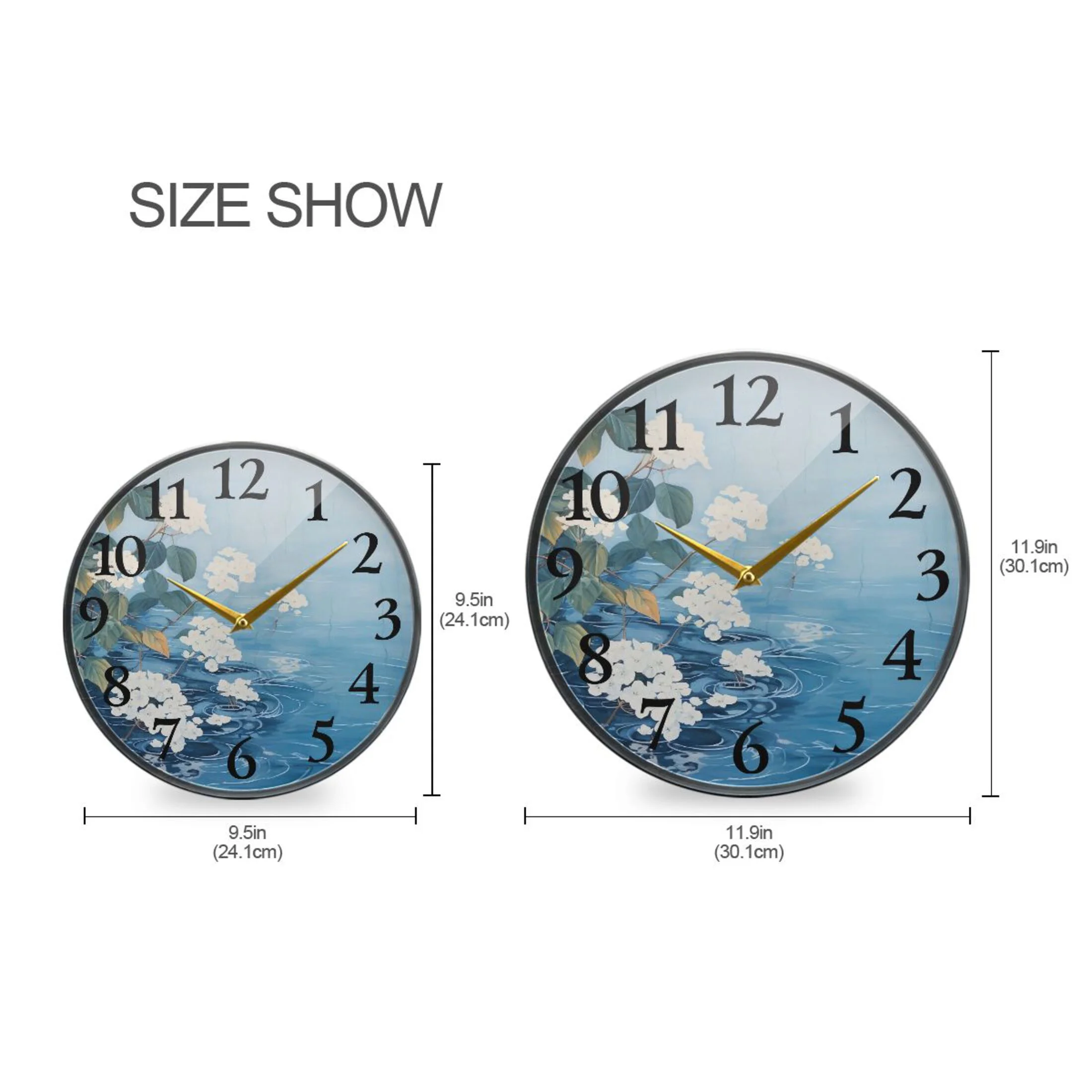 Floral on Water Wall Clocks Battery Operated 9.5 Inch Round Clock Acrylic Silent Non-Ticking Bedroom Living Room Decorative Clocks