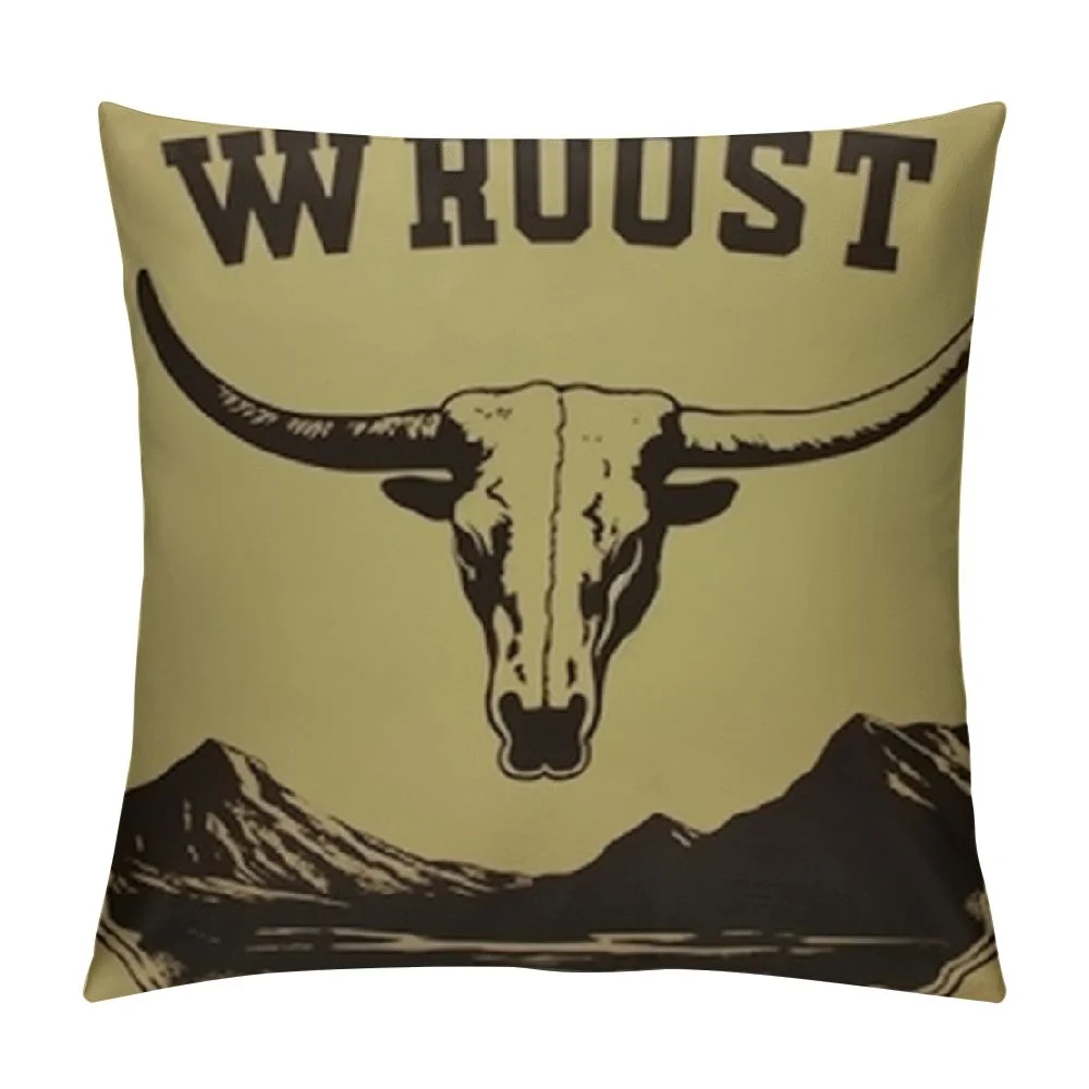 COMIO  Texas Longhorn Western Cowboy Throw Pillow Covers Cow Skull Pillow Cases Wild West Standard Pillowcase Square Cushion Decorative Throw Cover for Bedroom Sofa Living Room