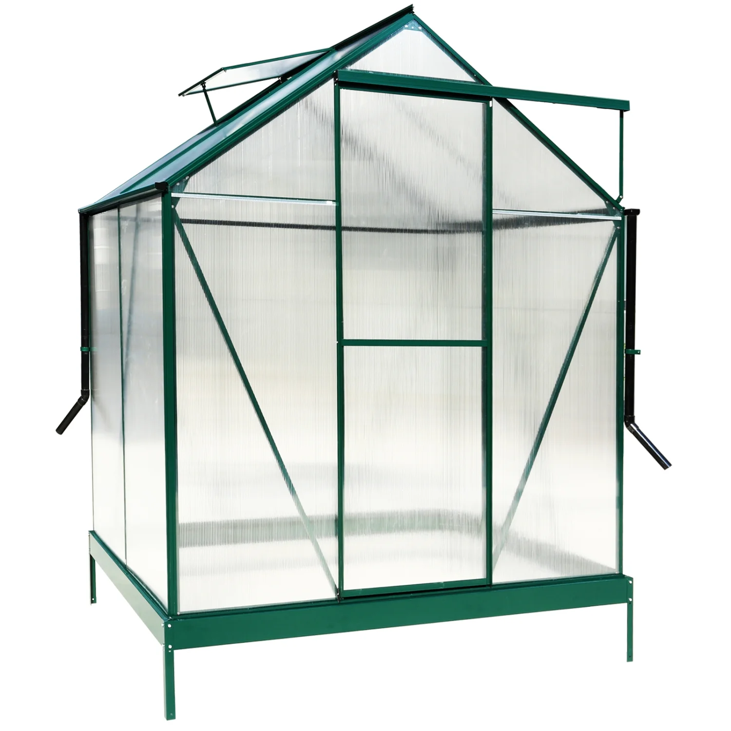 Durable and Dependable Green Heavy Duty Outdoor Aluminum Walk-in Polycarbonate Greenhouse Kit with Rain Gutter  Vent  and Door - Ideal Choice for Backyard Garden Enthusiasts - Size: 6.3‘*