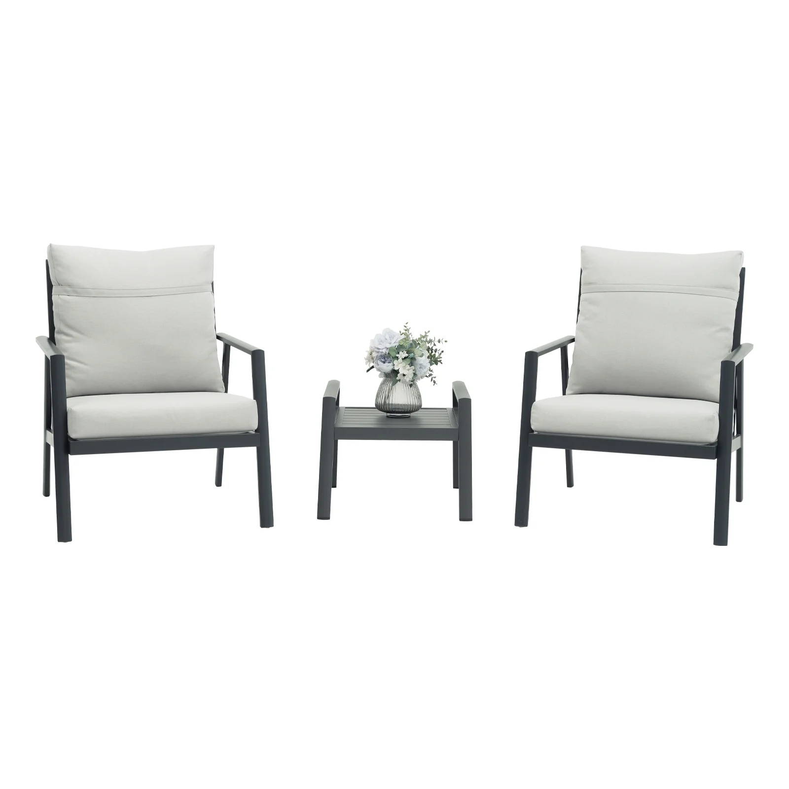 Patio Furniture Set 3 Pieces Outdoor Conversation Furniture Set Aluminum Sofas with Table,Grey