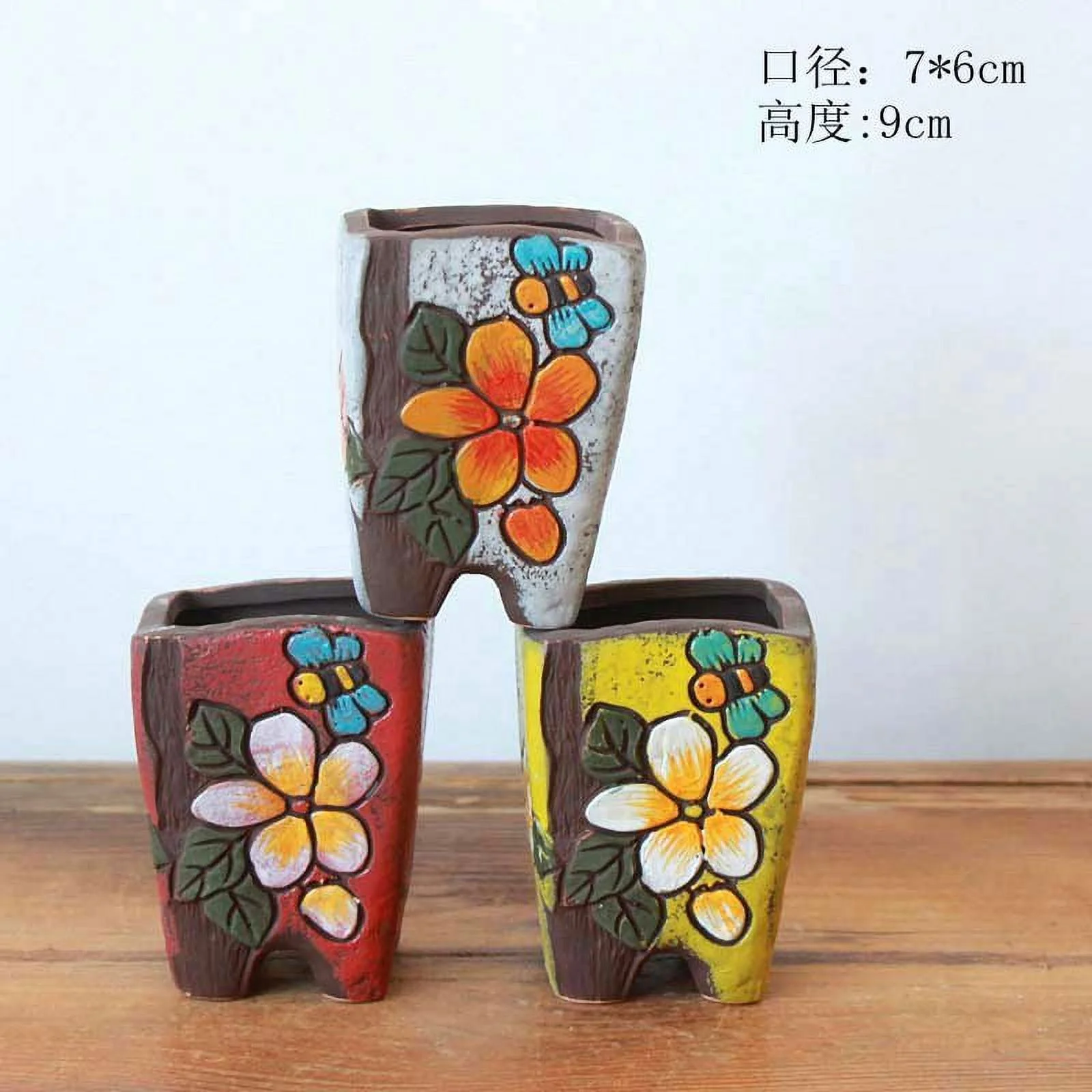 Ceramic Succulent Planter - Hand-Painted Korean Style Flower Pot