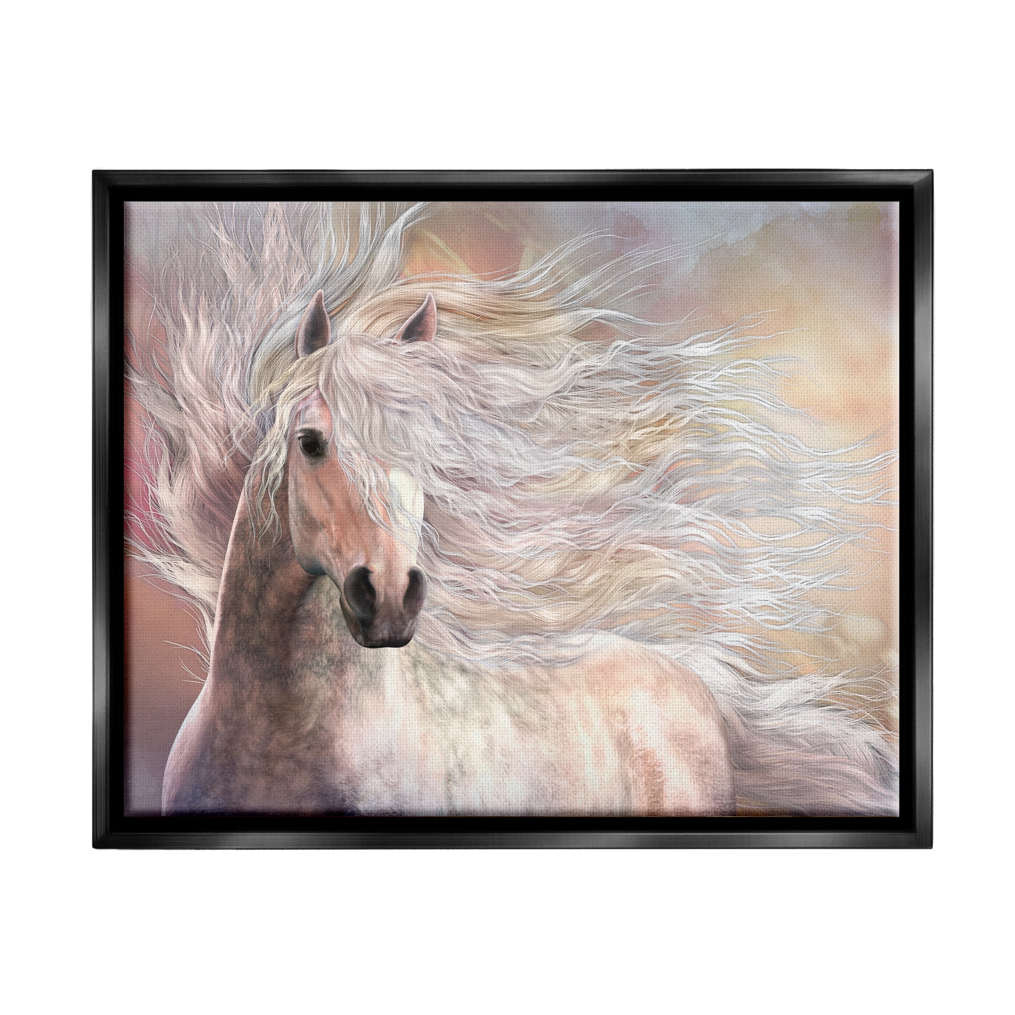 Stupell Industries Cielo Windblown Stallion Portrait Animals & Insects Painting Black Floater Framed Canvas Art Print Wall Art, 21 x 17