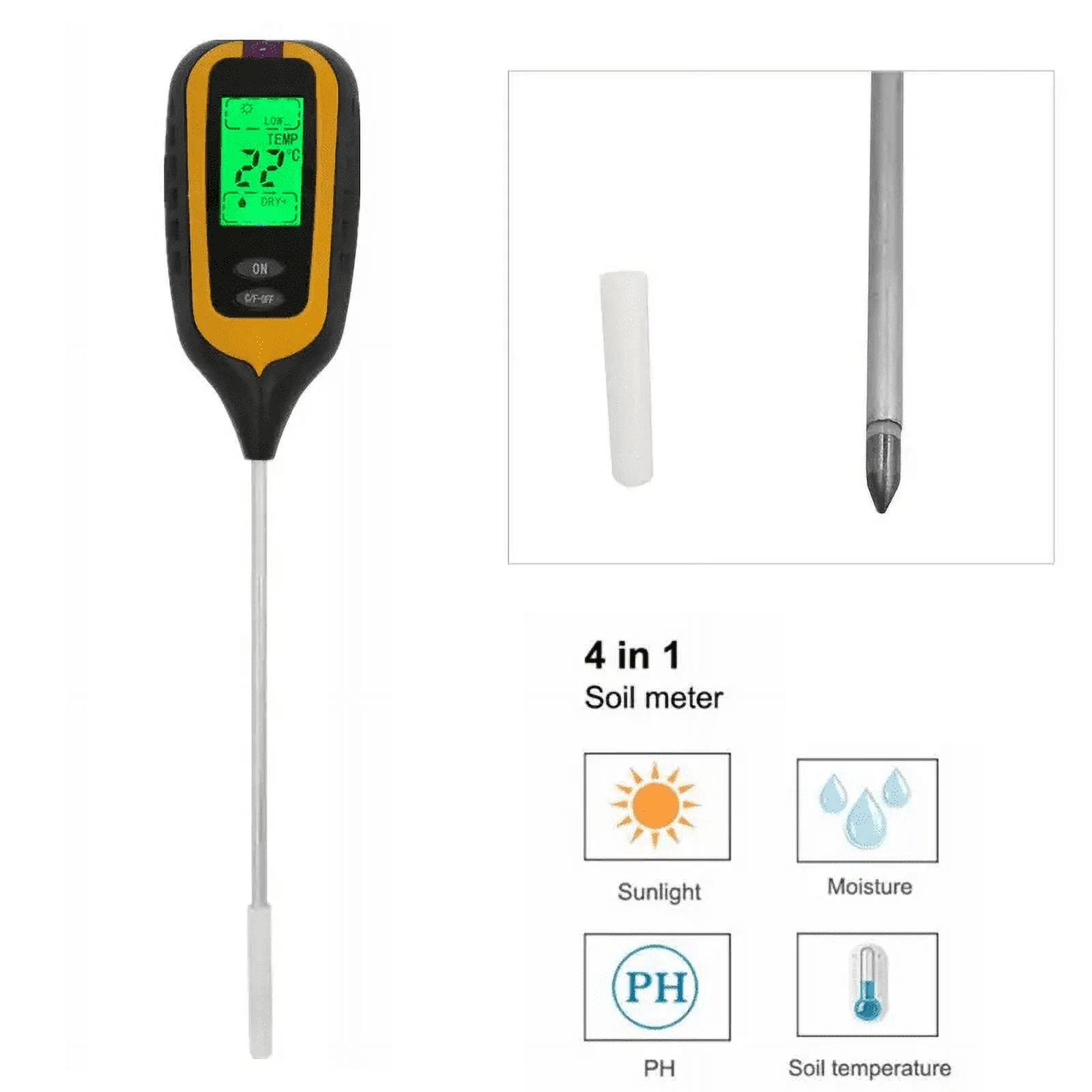 Digital 4 in 1 Soil PH Meter Soil Tester Moisture Meter Sunlight PH Temperature Plant Thermometer With LCD Display