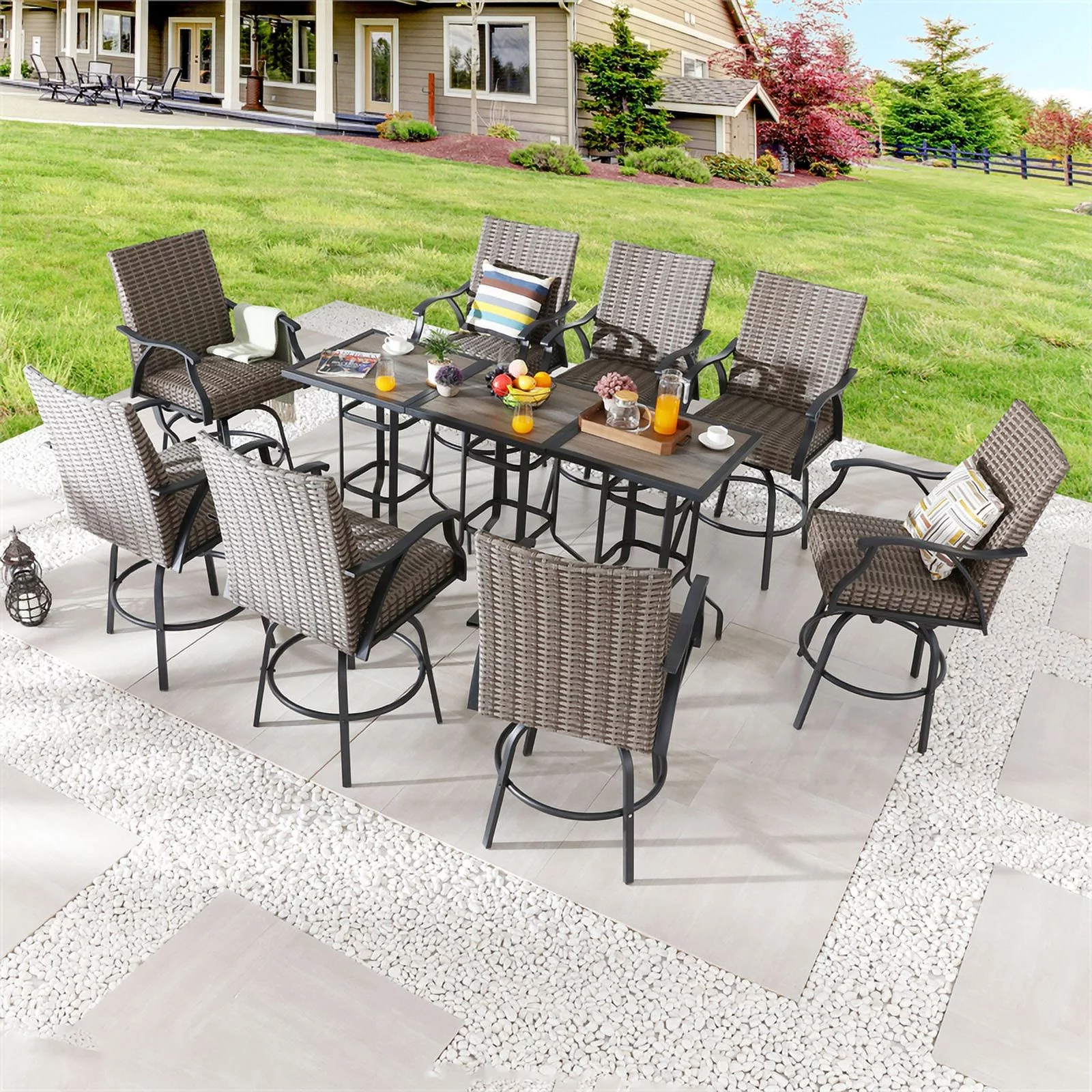 Patio Festival Metal 11-Piece Outdoor Dining Set in Black & Brown