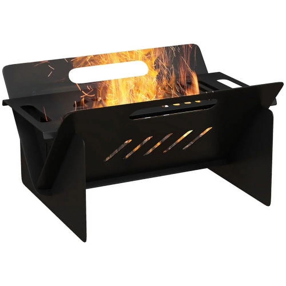 Buumin Outsunny 3-In-1 Portable Fire Pit, Stove, Coffee Table, Wood Burning Firepit with Carrying Bag and Quick Assembly for Camping, Bonfire, Picnic, Backyard, Patio, Black