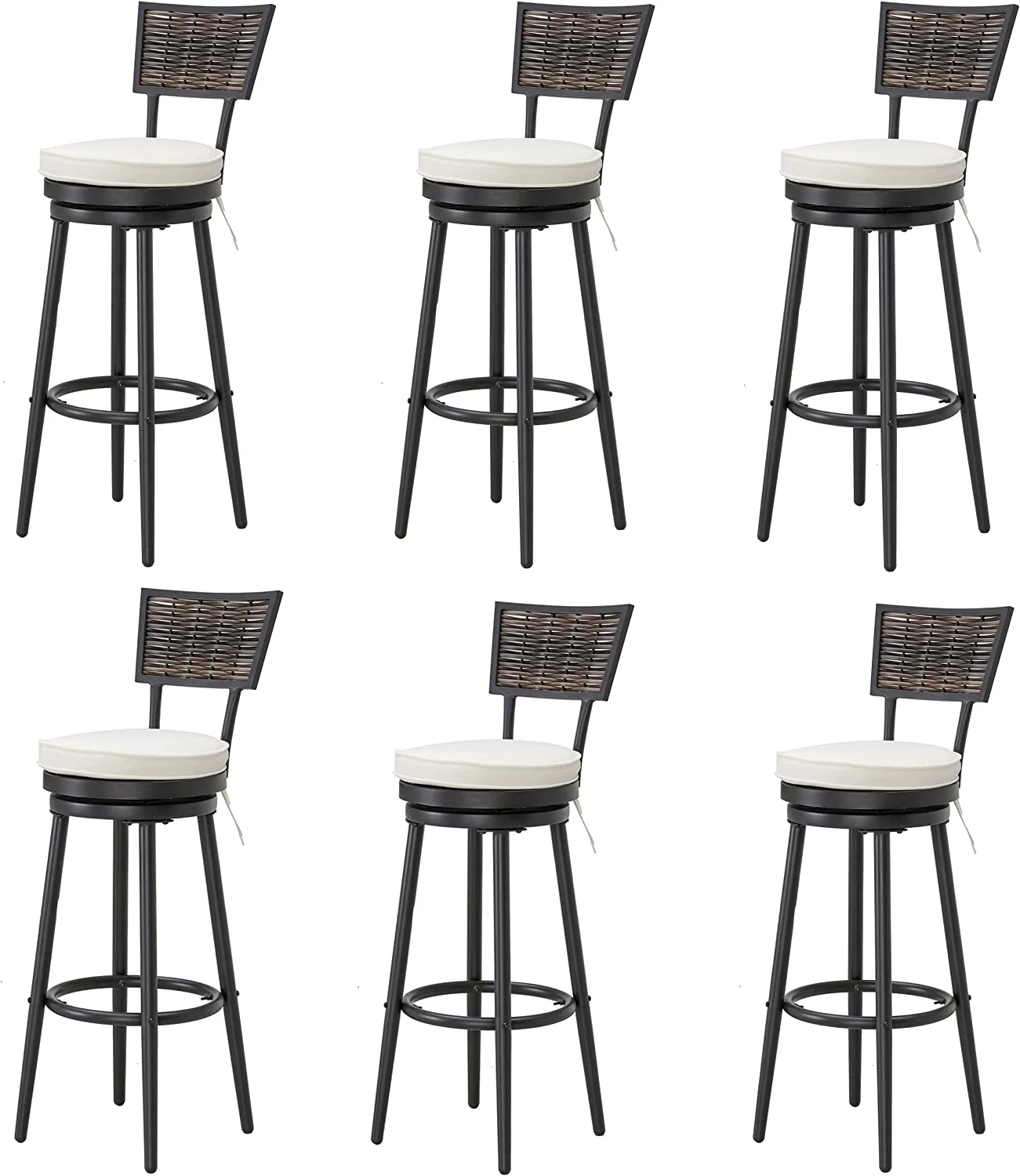 Swivel Bar Stools Set of 6 Chairs Armless for Pub Kitchen Cafe Patio Bistro, Beige
