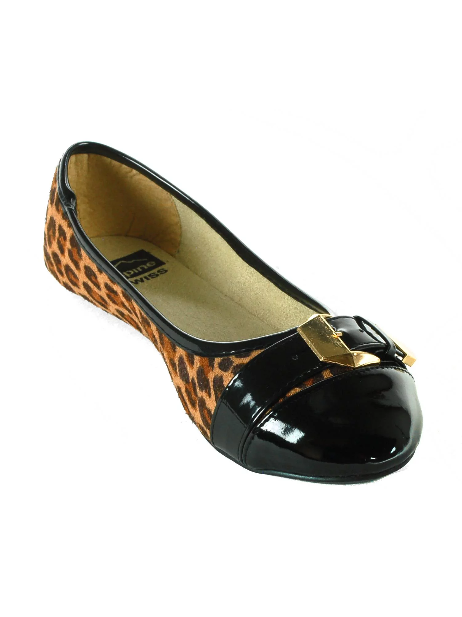 Alpine Swiss Daphne Womens Cheetah Ballet Flats Faux Patent Leather Buckle Shoes