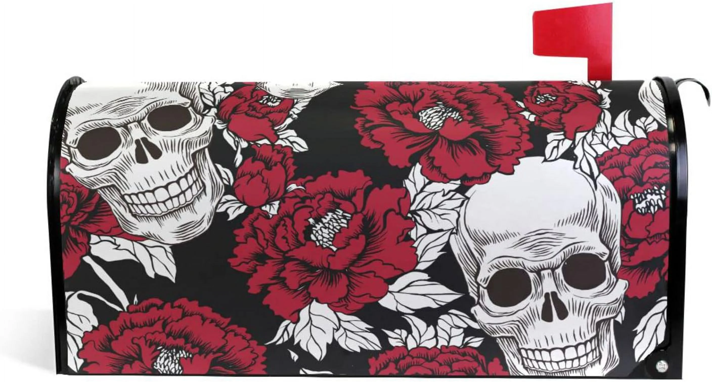 GZHJMY Grunge Rock Skull Flowers Peony Magnetic Mailbox Cover Standard Size Mailbox Wraps MailWraps Post Letter Box Cover Garden Yard 21 x 18 in Home Decor