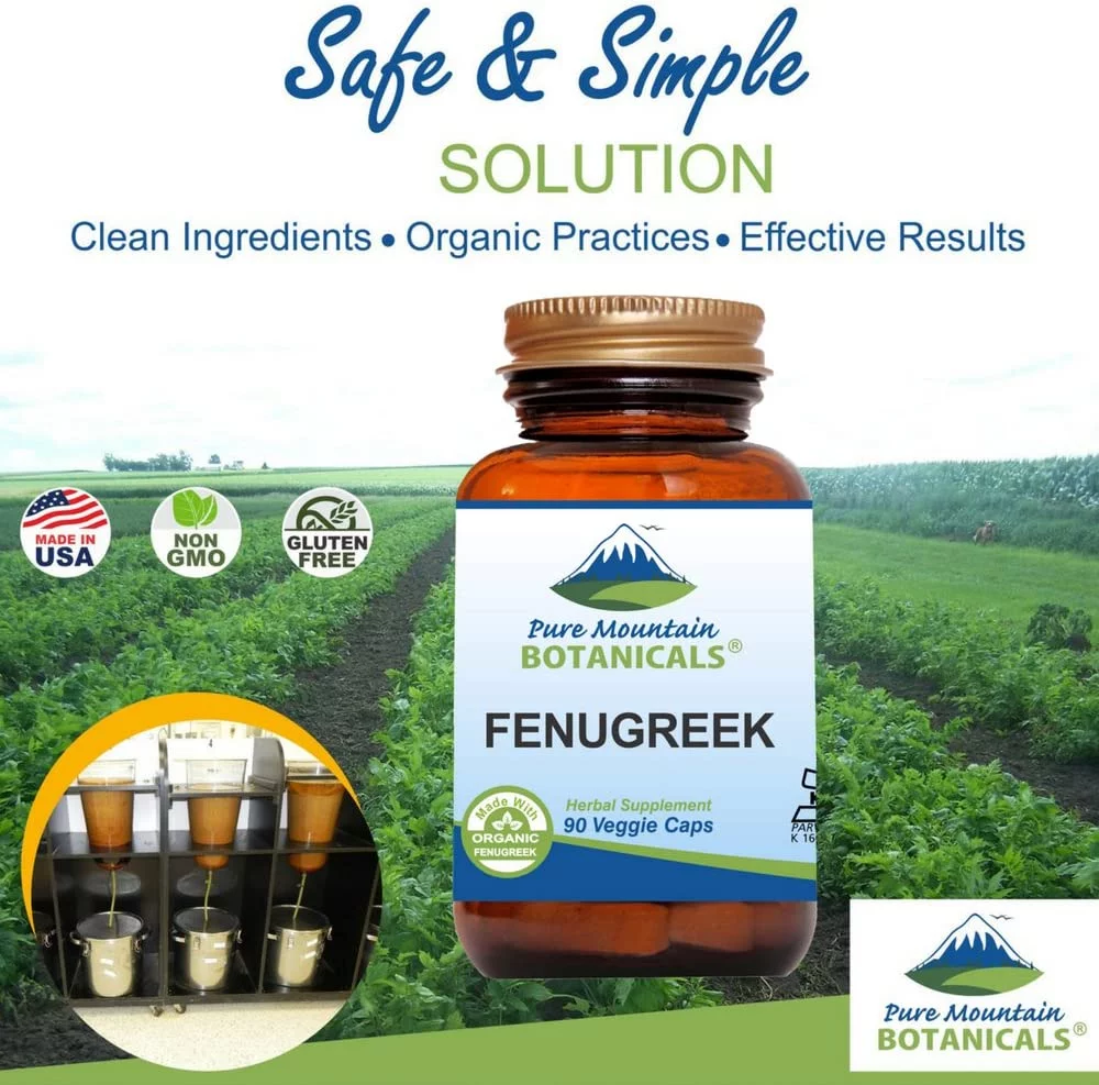 Fenugreek Capsules - 90 Kosher Vegan Caps - Now with 575mg Organic Fenugreek Seed Powder