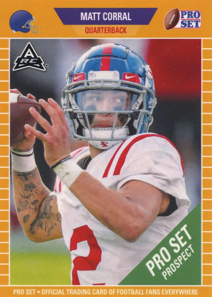 Leaf 2021 Pro Set Prospect Football Matt Corral Trading Card (ARC Amateur Rookie Card, GOLD Parallel Version)