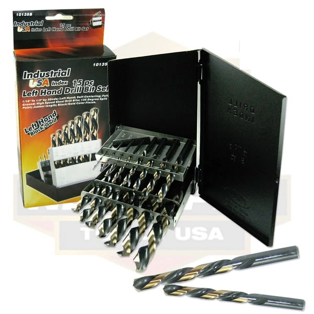 15 Piece Left Hand Drill Bit Set Black/Gold Finish Hss Split Point