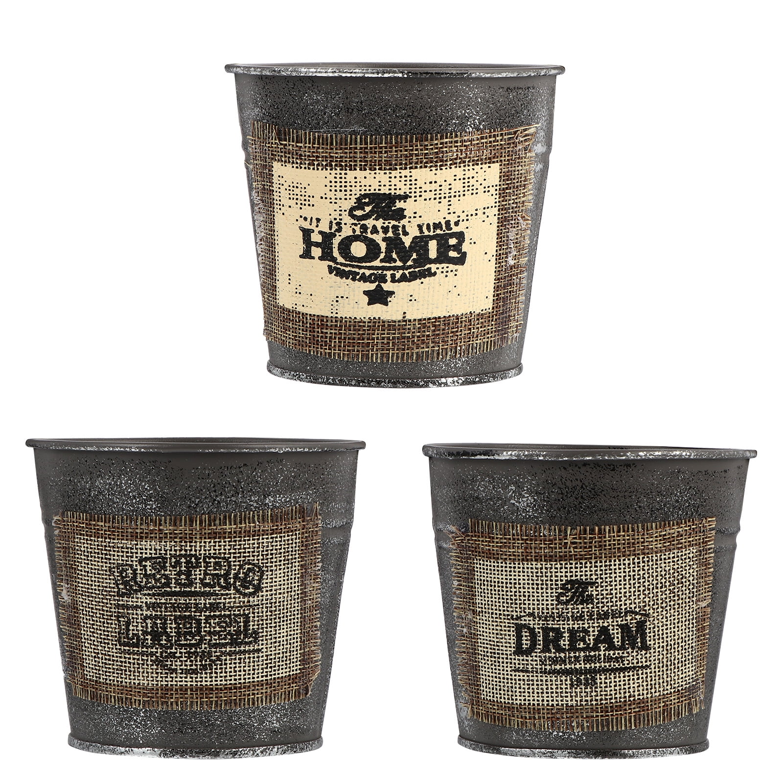 NICEXMAS 3pcs Vintage Iron Art Flower Bucket Home Plant Container Decoration Plant Pot