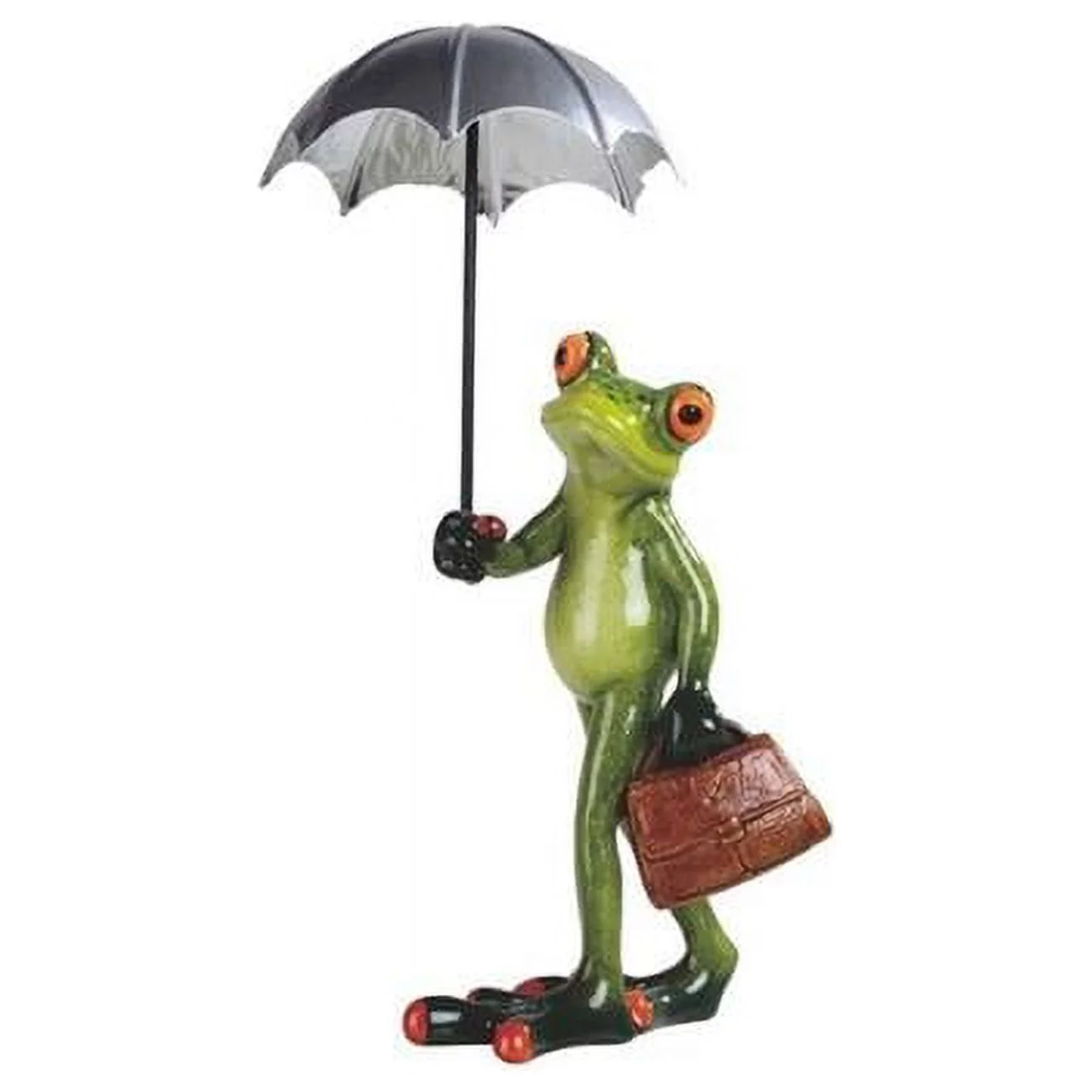 Q-Max GSC9961271 8.75 in. Tree Frog with Umbrella & Briefcase Figurine, Silver