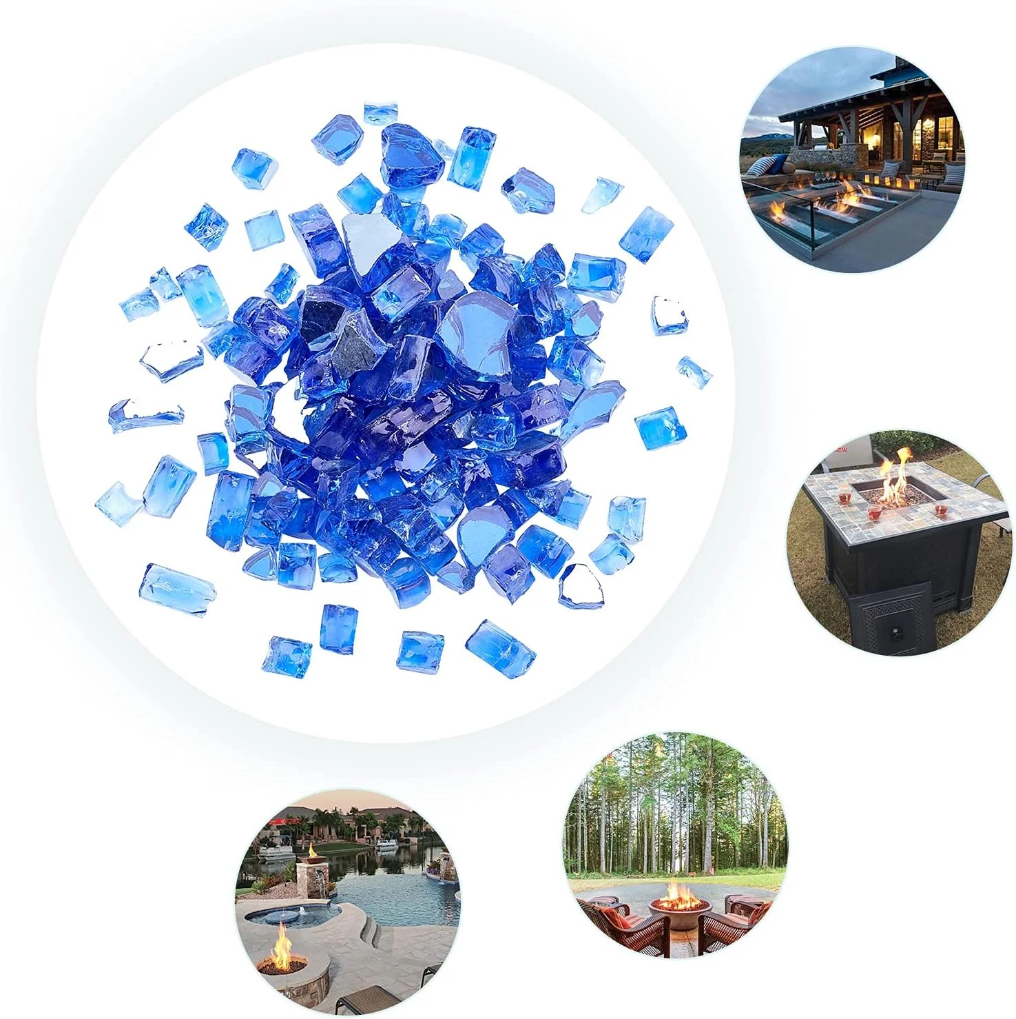 1box Fire Glass Blue Reflective Tempered Fire Glass Chips 300g Fireplace Fire Pit Glass Fire Glass Gravel Glass Beads