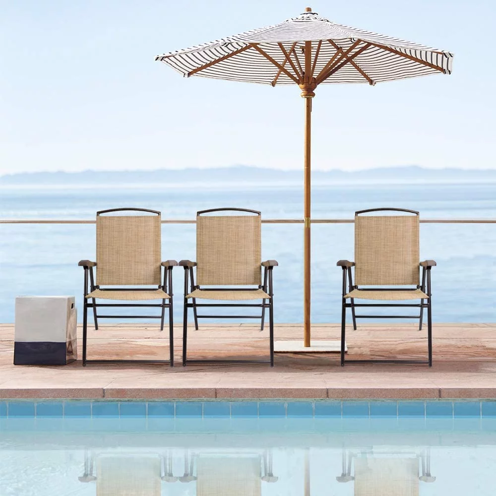 Elegant Elegant Elegant Chair Deck Sling Chair Camping Garden Pool Beach Using Chairs Space Saving Set of 2 (Beige)