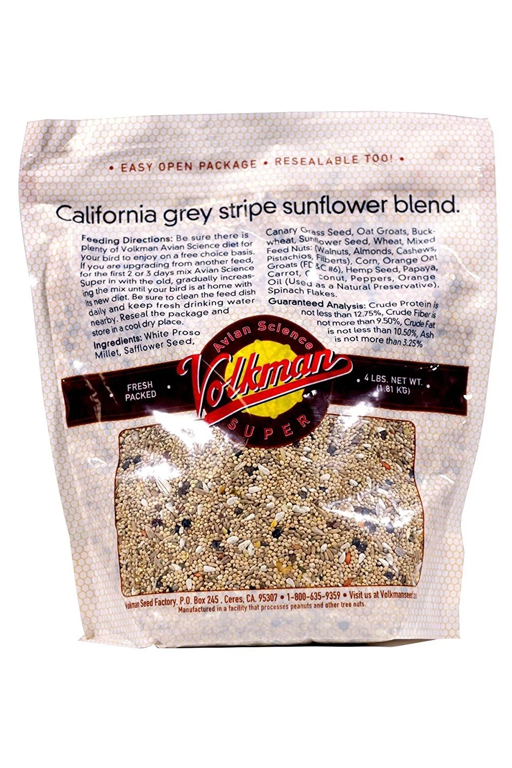 Volkman Avian Science Cockatiel With Sunflower Seeds 4-Pounds Resealable