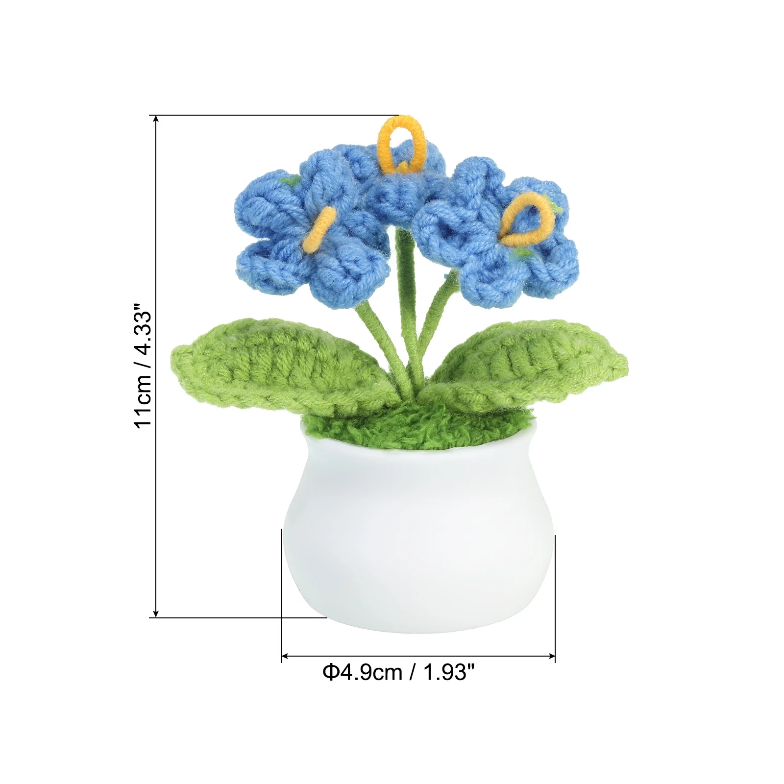 Uxcell Crochet Flowers Handmade Knitted 3 Head Forget Me Not Artificial Flowers with Stem, Blue