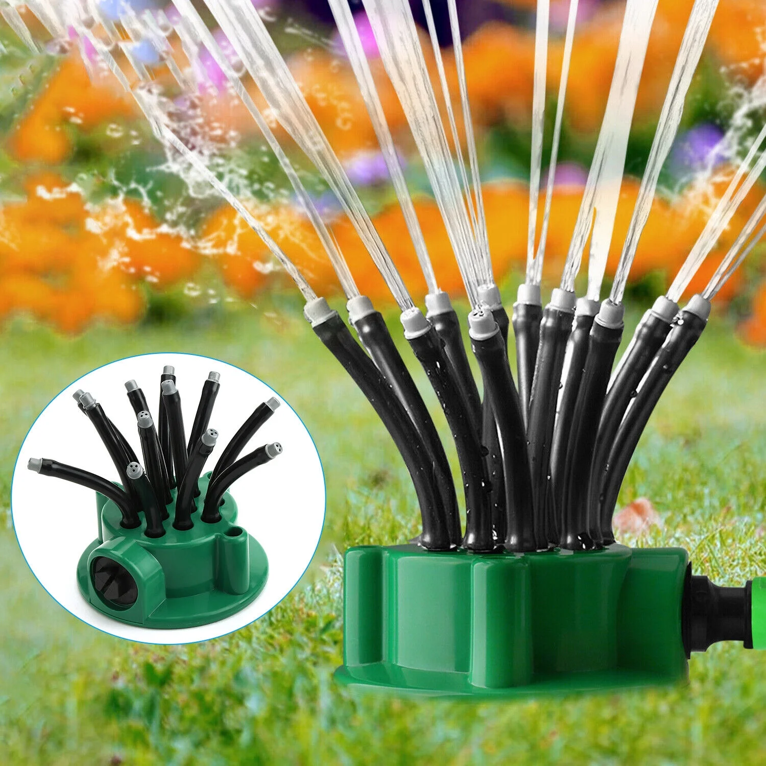 Harnent 360° Flexible 12 Tubes Garden Yard Lawn Water Sprinkler Watering Sprayer System