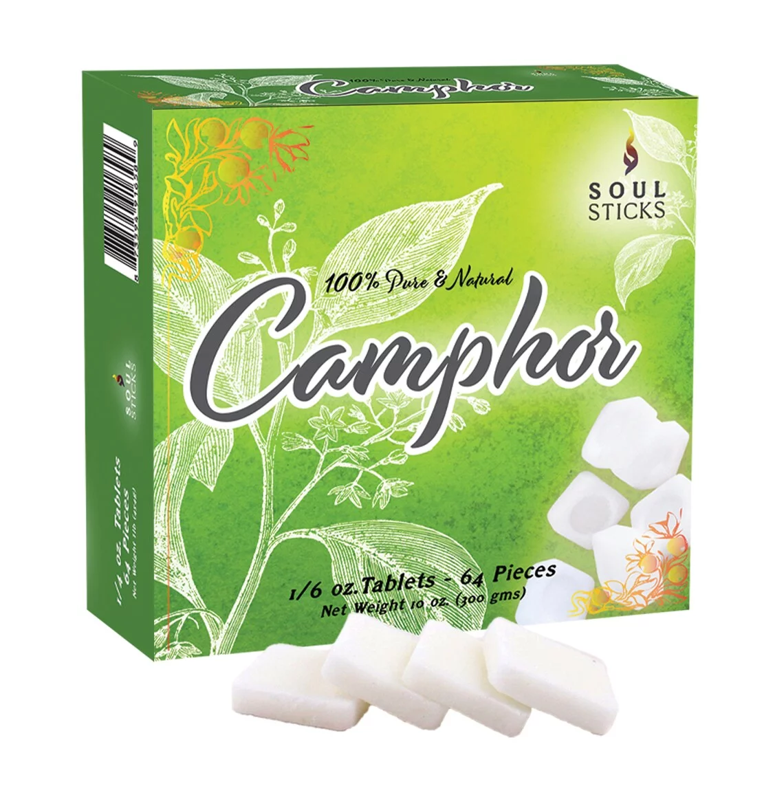 Soul Sticks 300 Grams Refined Camphor Tablets Box Blocks 100% Natural 64 Pieces