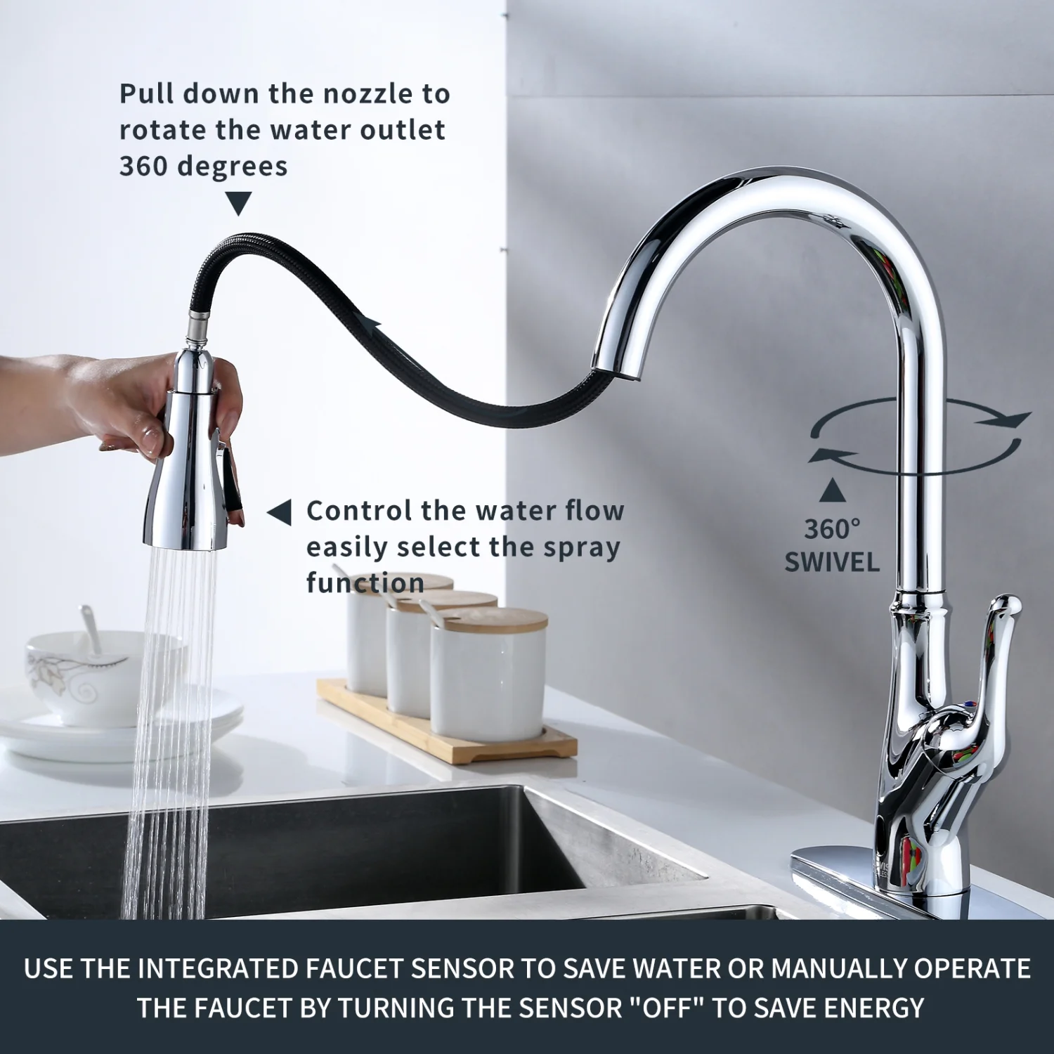 SQEWRED Pull Down Touchless Single Handle Kitchen Faucet