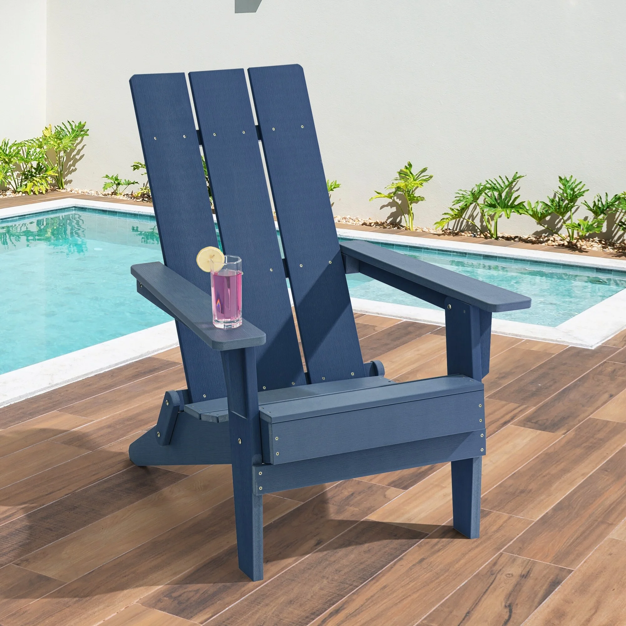 LIVOOSUN Foldable Adirondack Chair,Outdoor Wood-Grain Chair Lake Blue