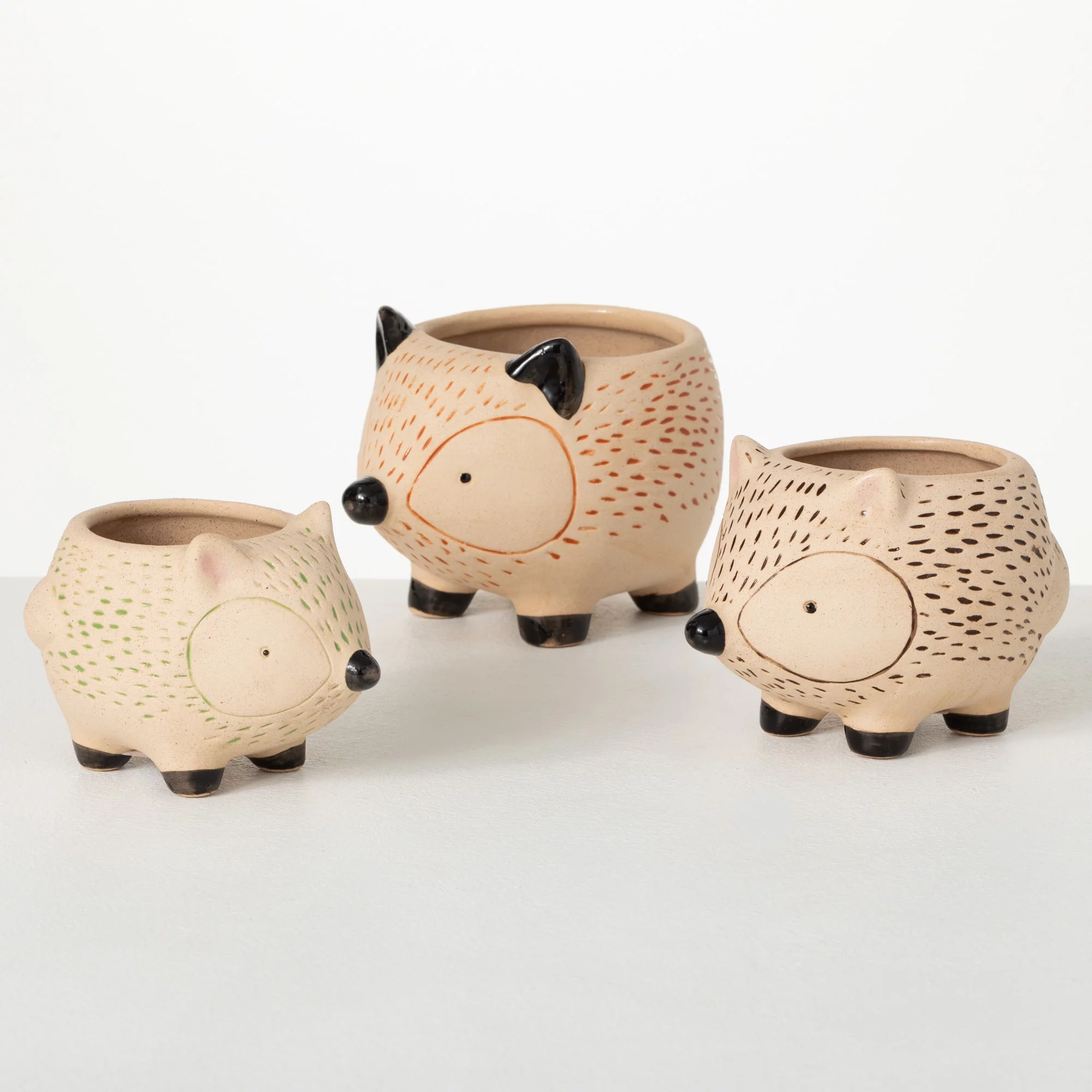 Sullivans Kitschy Hedgehog Ceramic Planter Set of 3, 4.5