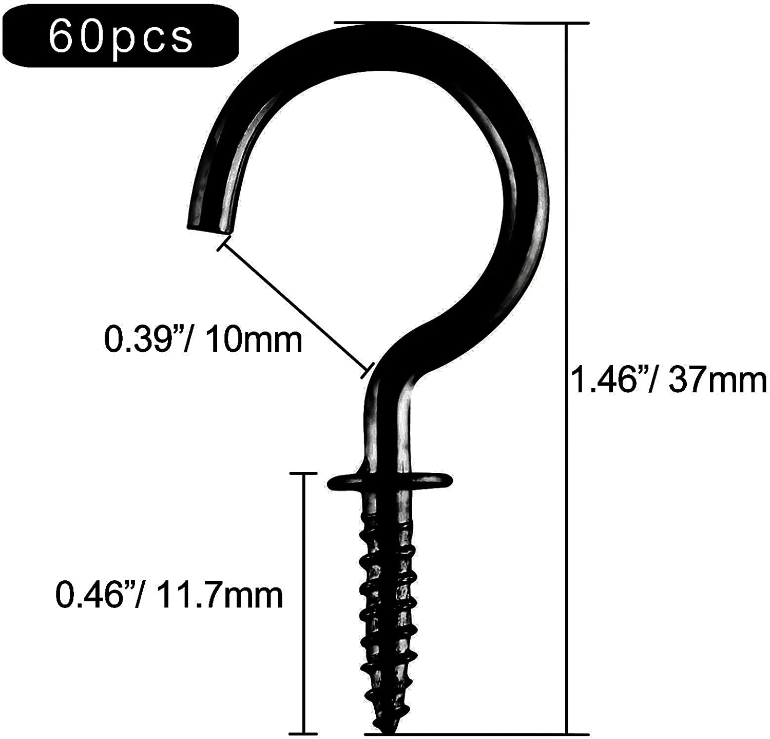 60 PCS 1 Inch Metal Ceiling Hooks Screw-in Cup Hook for Hanging Mugs Plants, Black