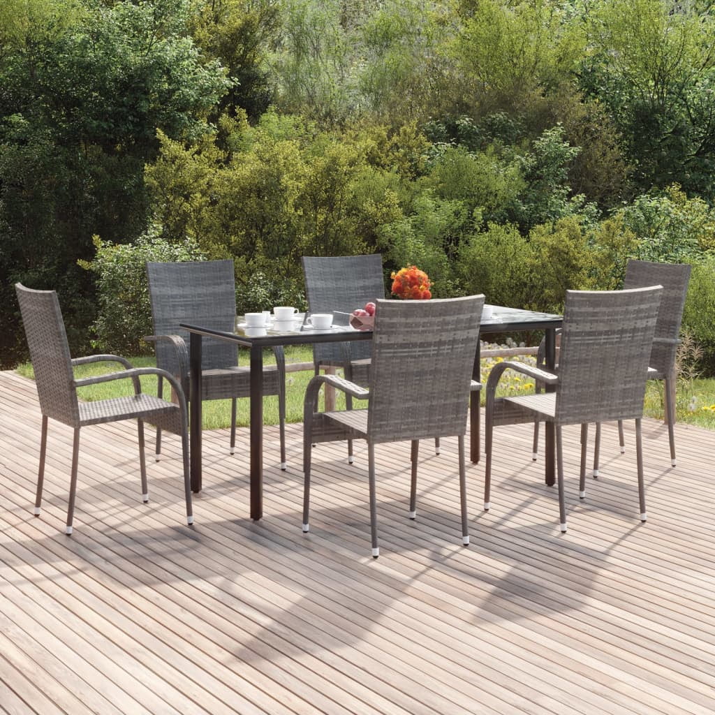 Suzicca 7 Piece Patio Dining Set Gray Poly Rattan