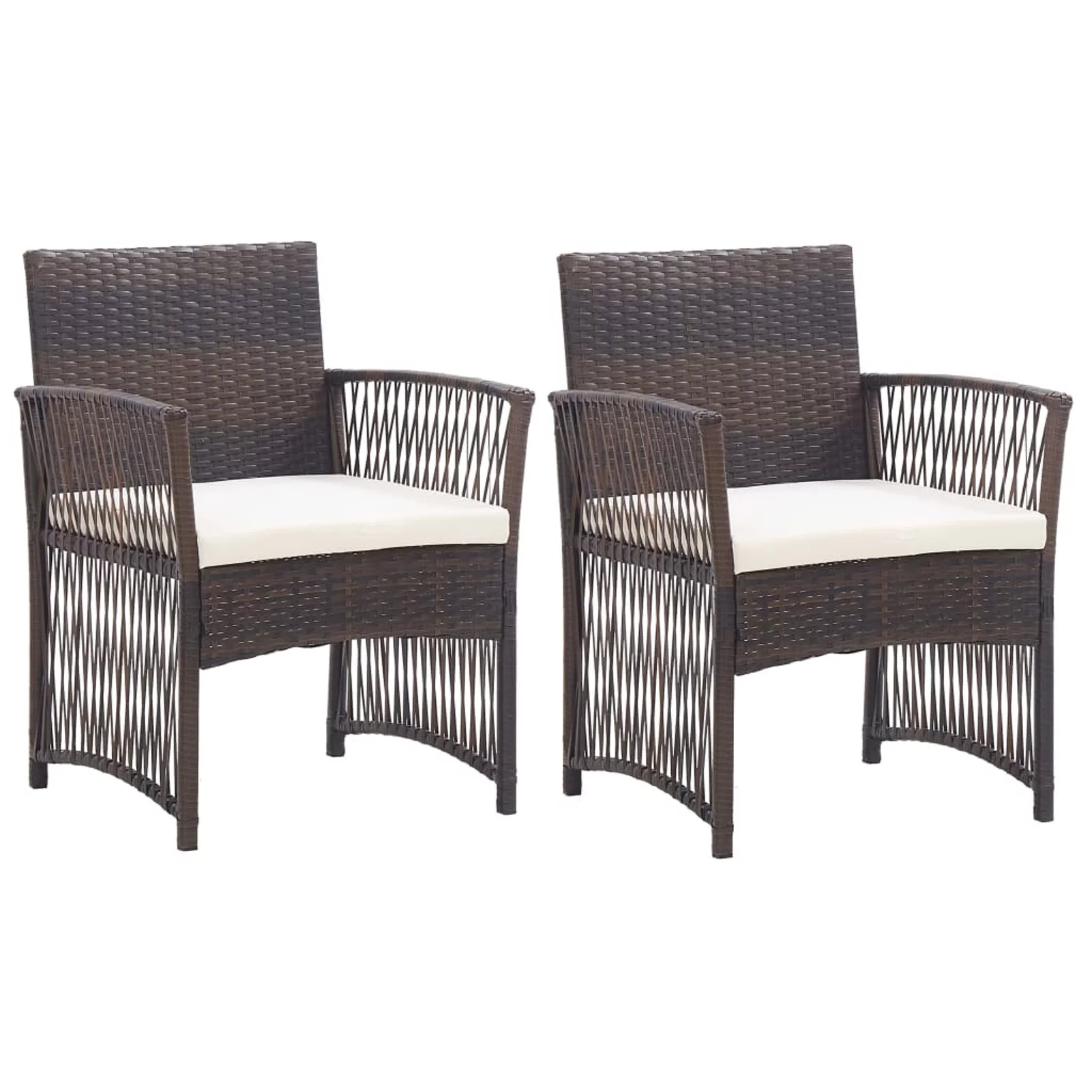 Dcenta 2 Piece Garden Chairs with Cushion Set Brown Poly Rattan Patio Armchairs  Dining Chair for Backyard, Lawn, Balcony,  Furniture 21.9 x 22.8 x 29.9 Inches (W x D x H)