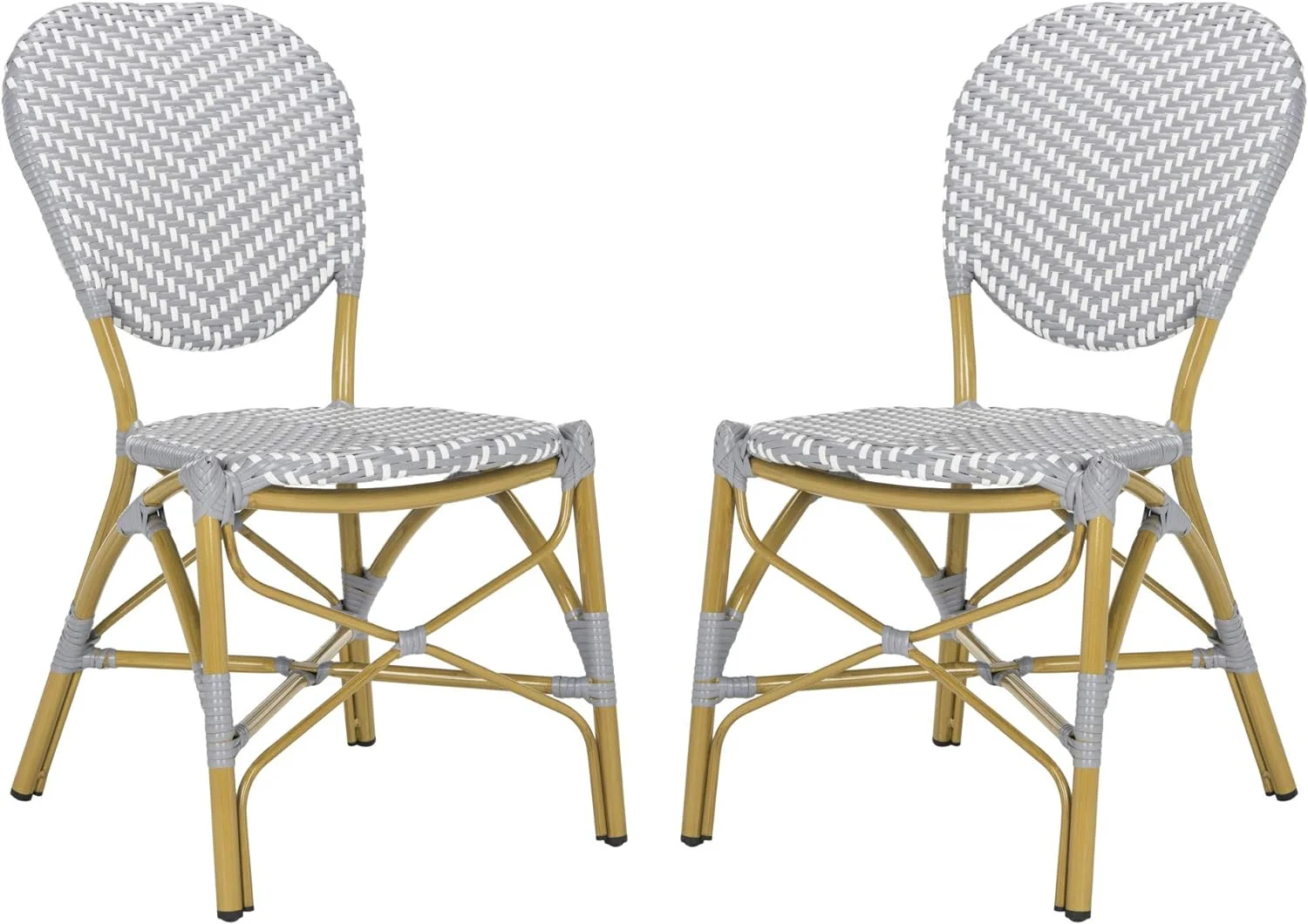 YANRUI PAT4010B-SET2 Outdoor Collection Lisbeth Grey and White French Bistro Stacking Side Chair