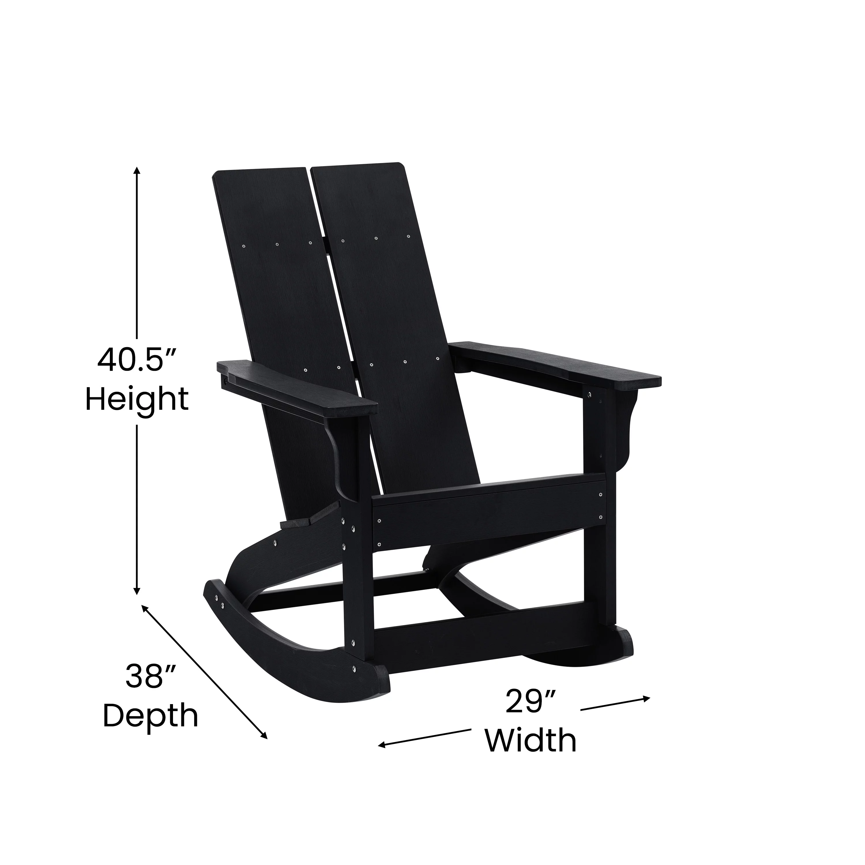 Merrick Lane 5 Piece Patio Furniture Set Includes Black All-Weather UV Treated Adirondack Rocking Chairs and Side Table