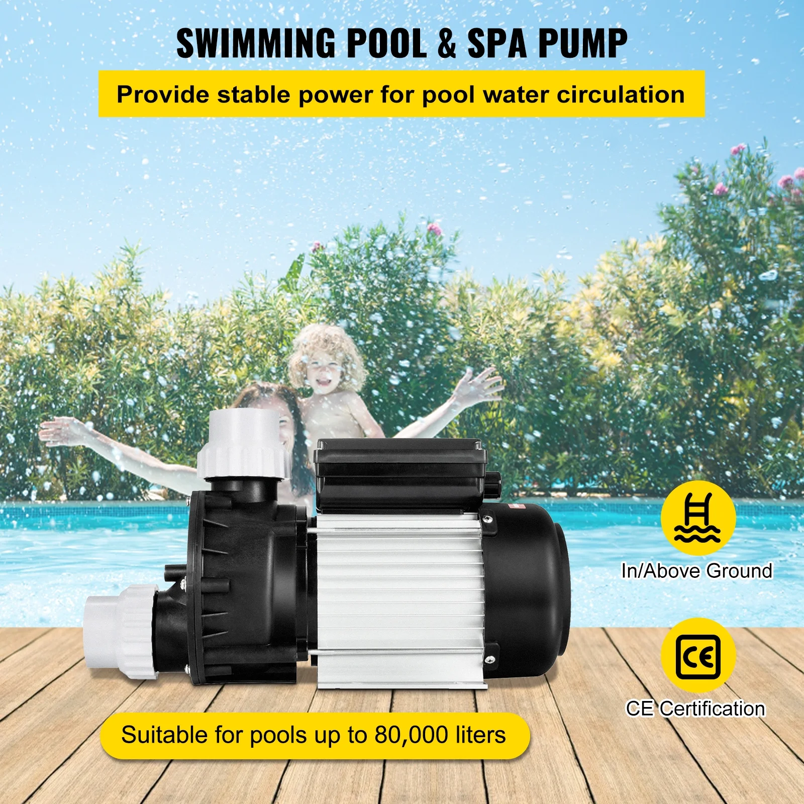 SKYSHALO Swimming Pool Pump 1/2 HP 110V Hot Tub Pump 0.37 KW Water Circulation Pool Pump Spa Pump Above Ground Pool and Whirlpool Bath