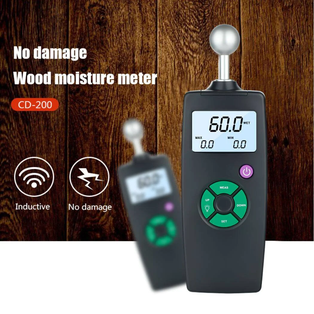 Sensitive Pinless Wood Moisture Meter， AAA Battery Powered Digital Moisture Sensor, Cordless LCD Display Dampness Tester for Masonry Wood Brick Plaster Wall, 0.8-1.6inch Measurement Depth