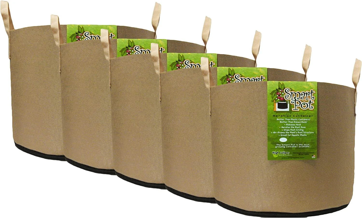 Soft-Sided Fabric Garden Plant Container Aeration Planter Pots Tan with Strap Handles, 15 gallon, 5 Pack