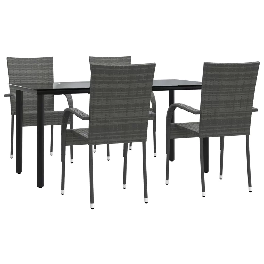 Walmeck 5 Piece Patio Dining Set Gray Poly Rattan