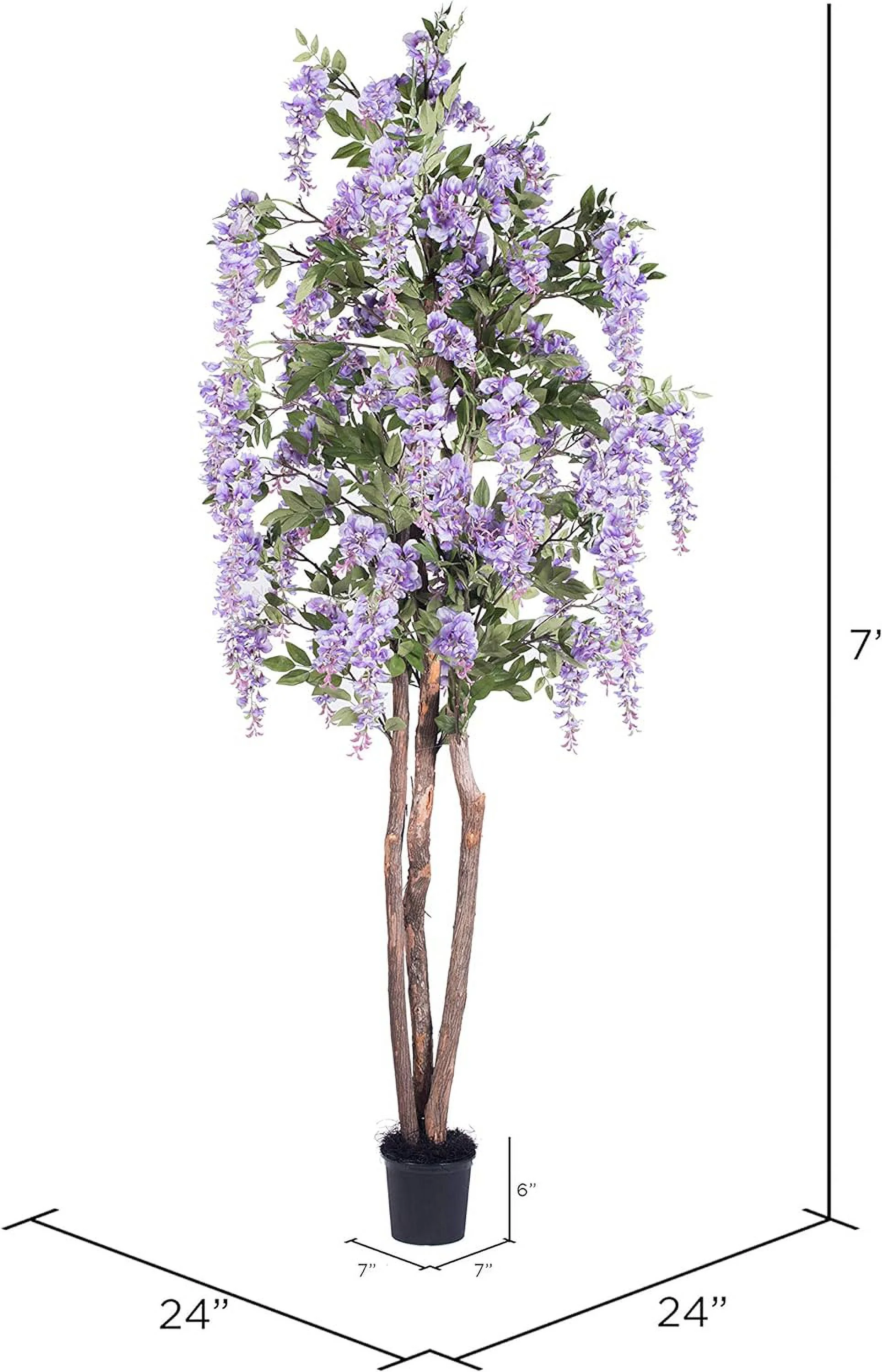 HYUN 7' Artificial Purple Wisteria Tree Set in Black Pot