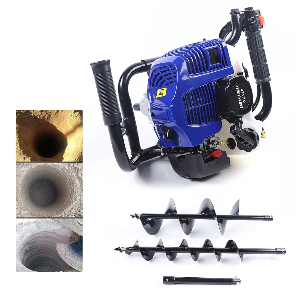 52CC Gas Powered Earth Auger Post Hole Digger Borer Ground W/ 2 Drill Bits