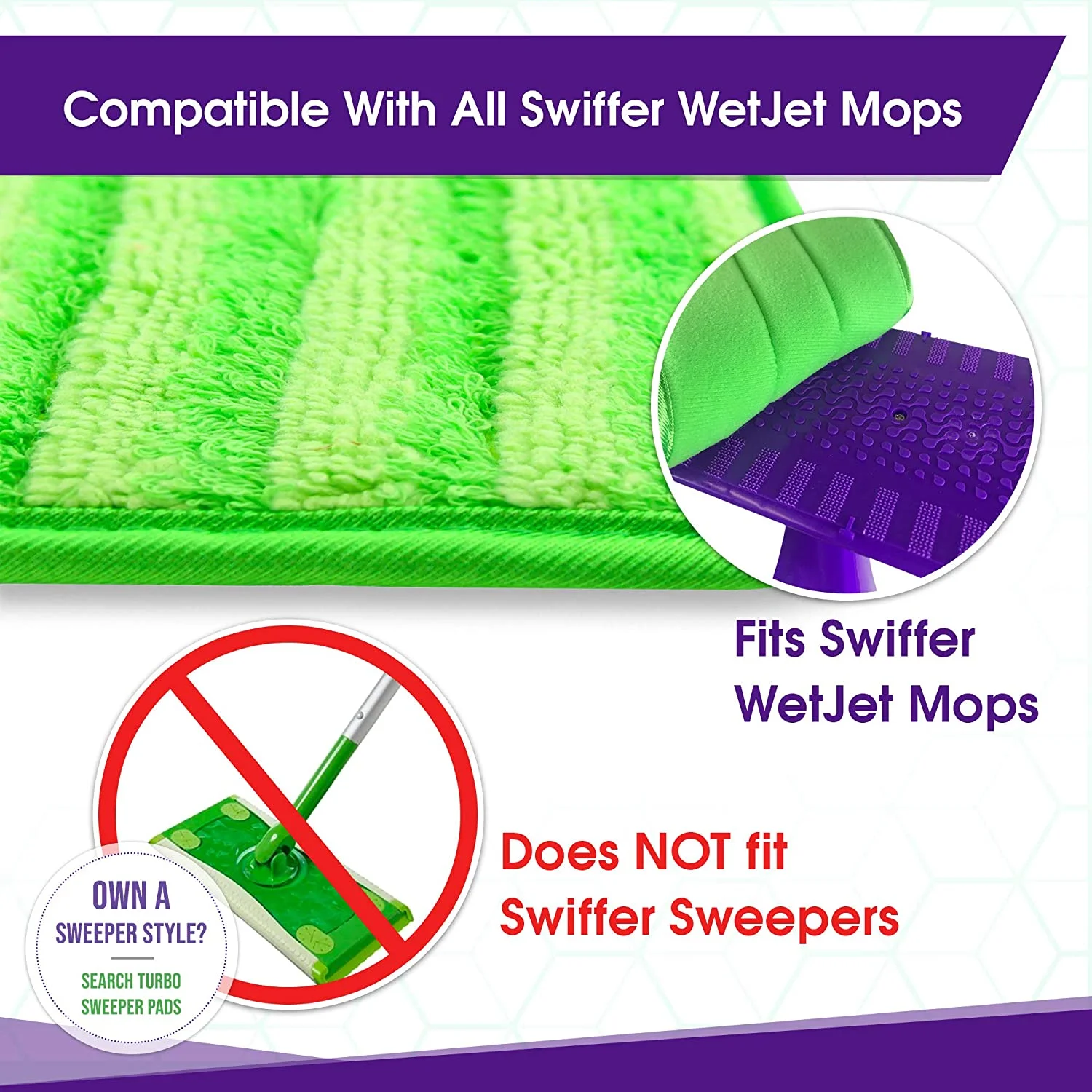 Turbo Microfiber Reusable Mop Pads Fit Swiffer WetJet 12 Inch, 4 Pack